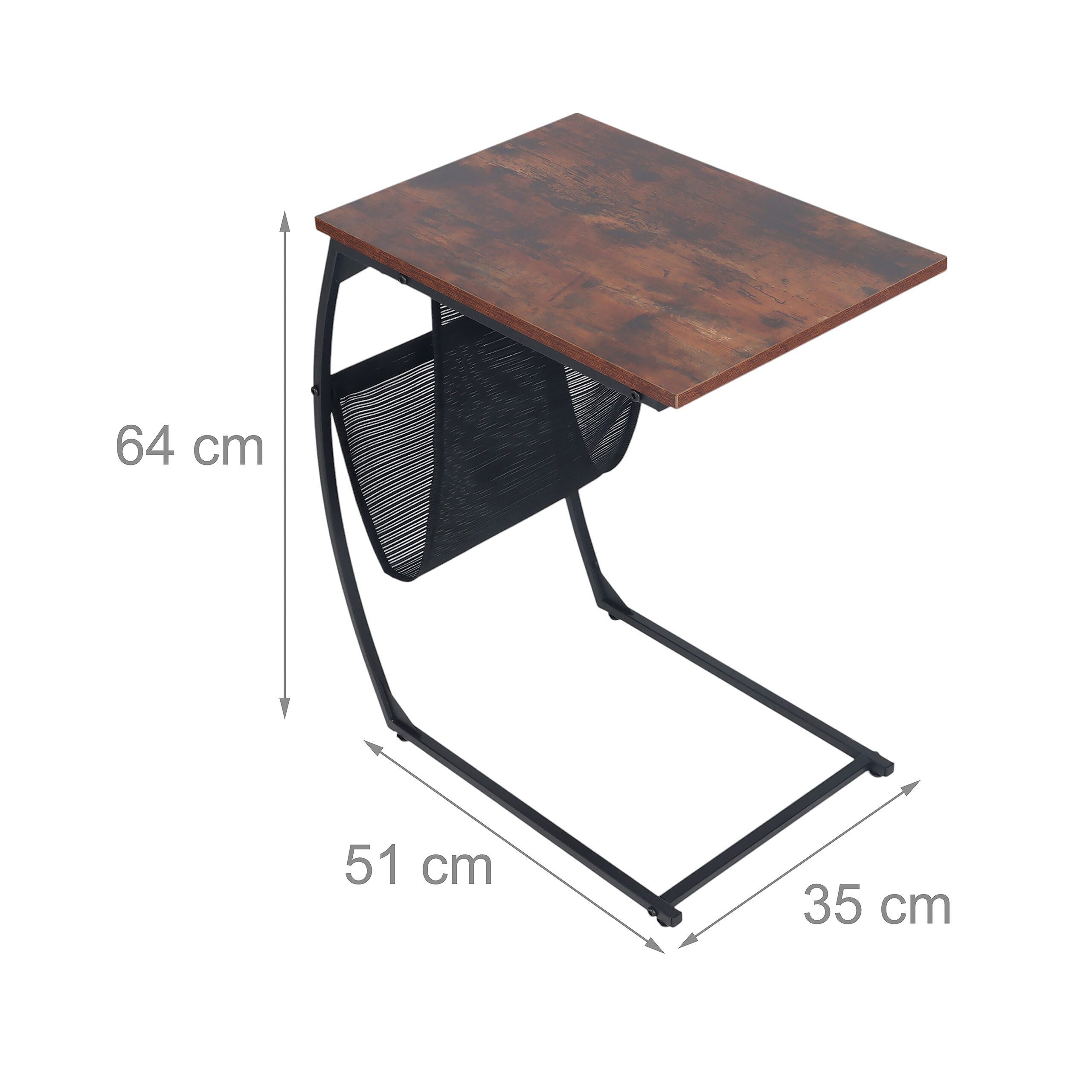 relaxdays Beistelltisch mit Zeitungsablage C-Form (1-St), Industrial-Schwarz – Bild 4 von 5