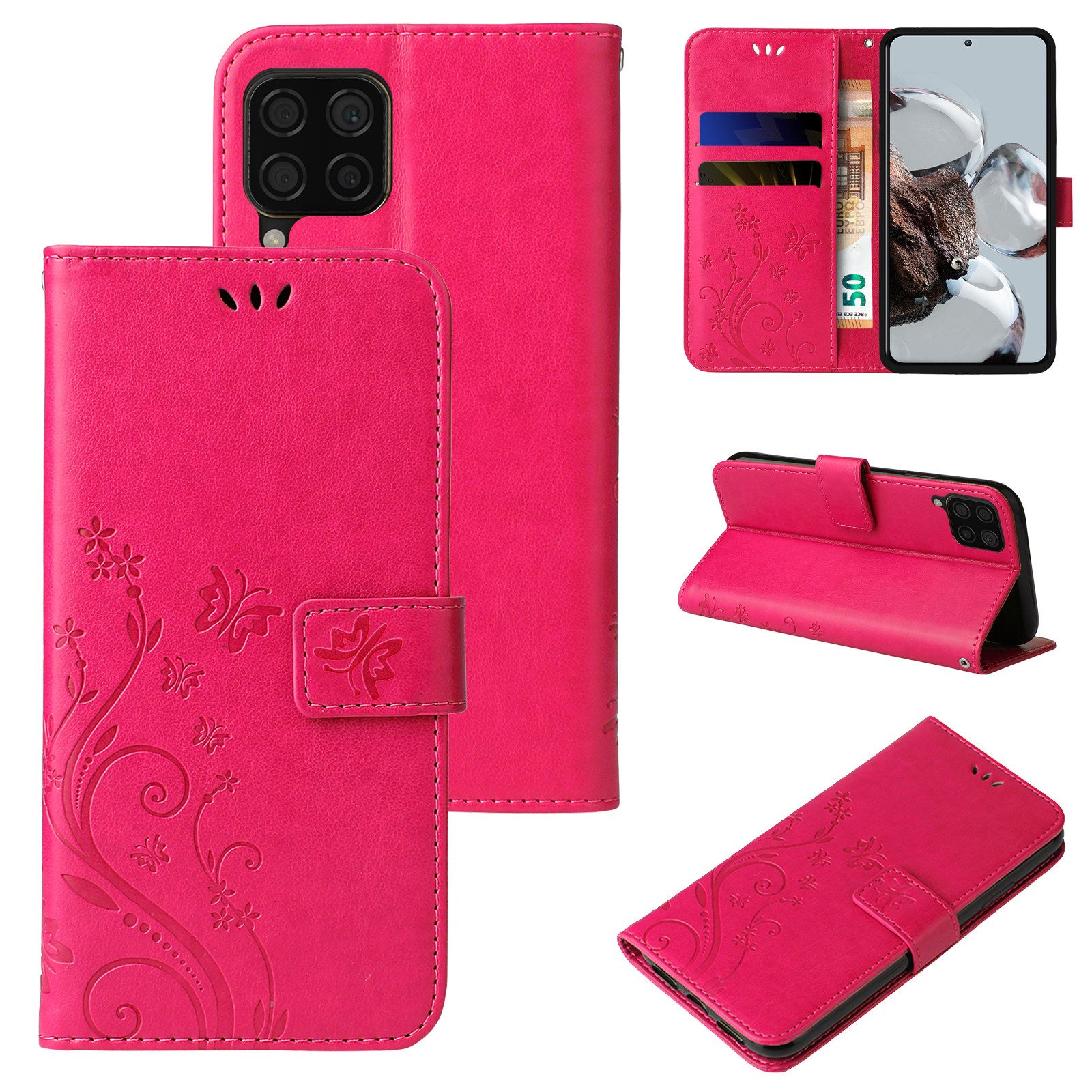 Tec-Expert Handyhülle Cover Tasche Hülle für Huawei P40 Lite 6,4 Zoll, Klapphülle Case mit Kartenfach Fliphülle aufstellbar, Motiv Blumen