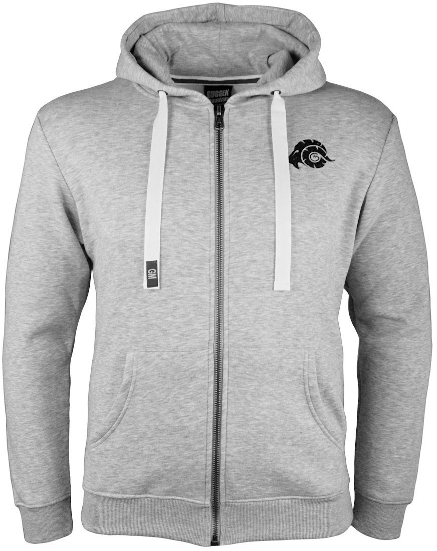 Hoodie Hellgrau-MIT-Logo Hoodie Reißverschluss GUGGEN Kapze Fleece mit Jacke Herren Pullover Kapuzenpullover Mountain H06