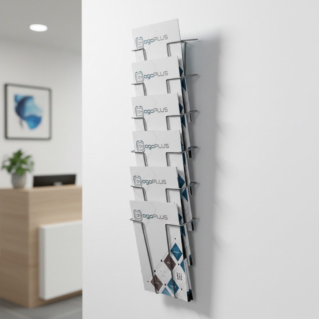 ogoPLUS Zeitungsständer 6 Fach Din A4 Hochformat Metall Wandprospekthalter, Metall, Wandmontage, 6 Fächer, DIN A4, Büro, Empfang, Verkaufsraum
