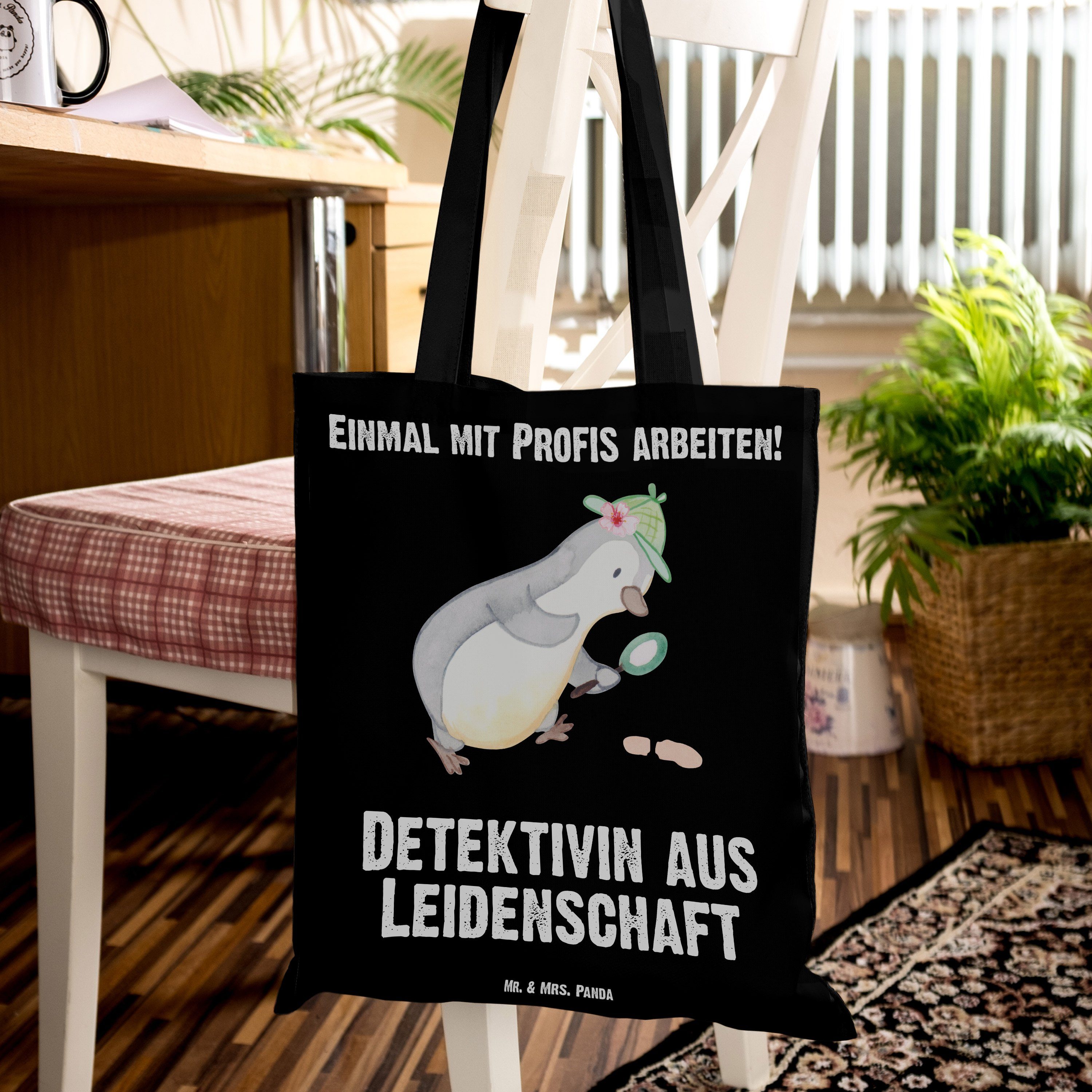 Detektivin Schwarz Panda Geschenk, - Mr. Mrs. Berufsdetektivin, - & Tragetasche Leidenschaft (1-tlg) aus B