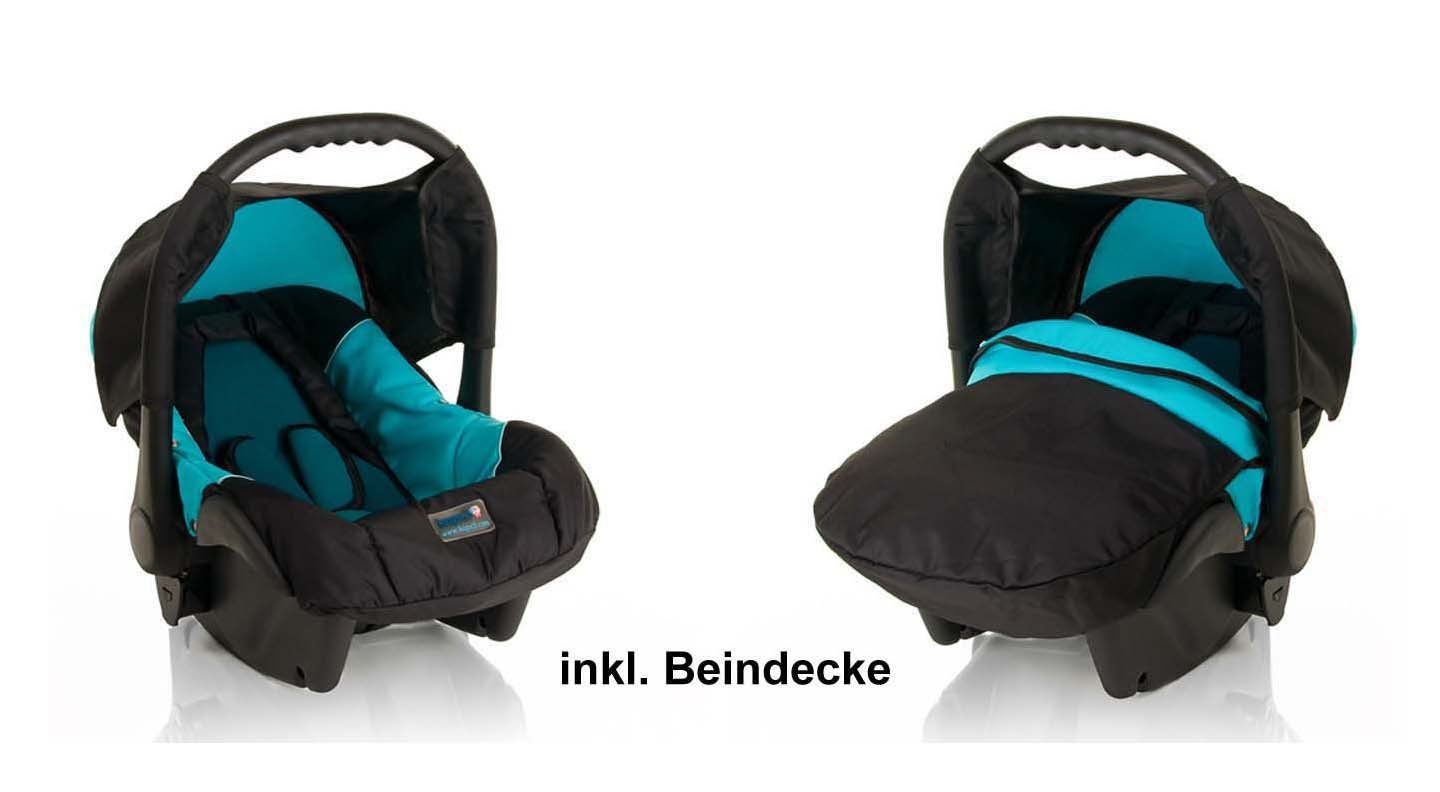 babies-on-wheels Kombi-Kinderwagen 3 in - in Schwarz-Türkis - 18 Teile inkl. Farben Autositz 15 Kinderwagen-Set Flash 1
