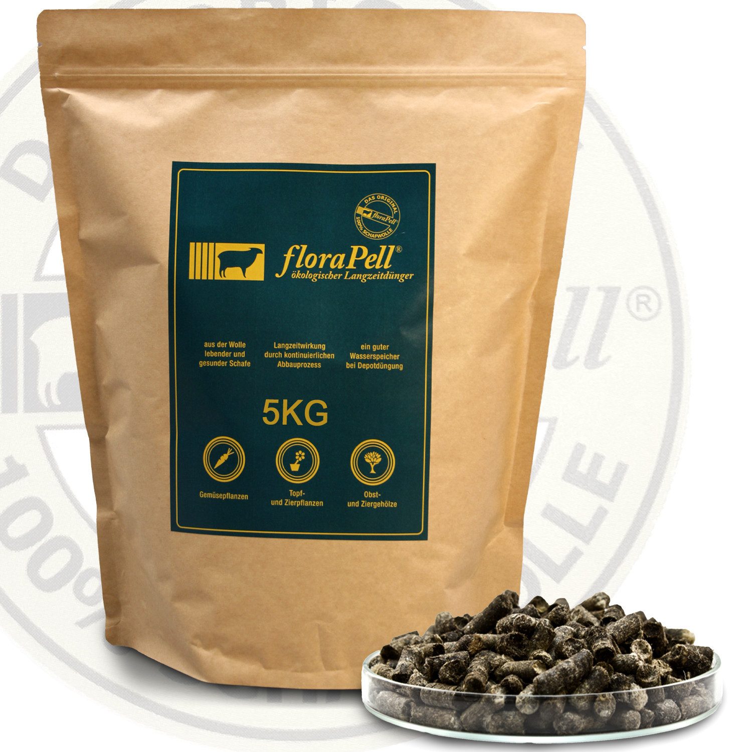 Landshop24 Langzeitdünger floraPell® ökologischer Pflanzendünger 5kg Beutel, Pellets, Spar-Paket, Wasserspeicher Langzeitwirkung gut dosierbar