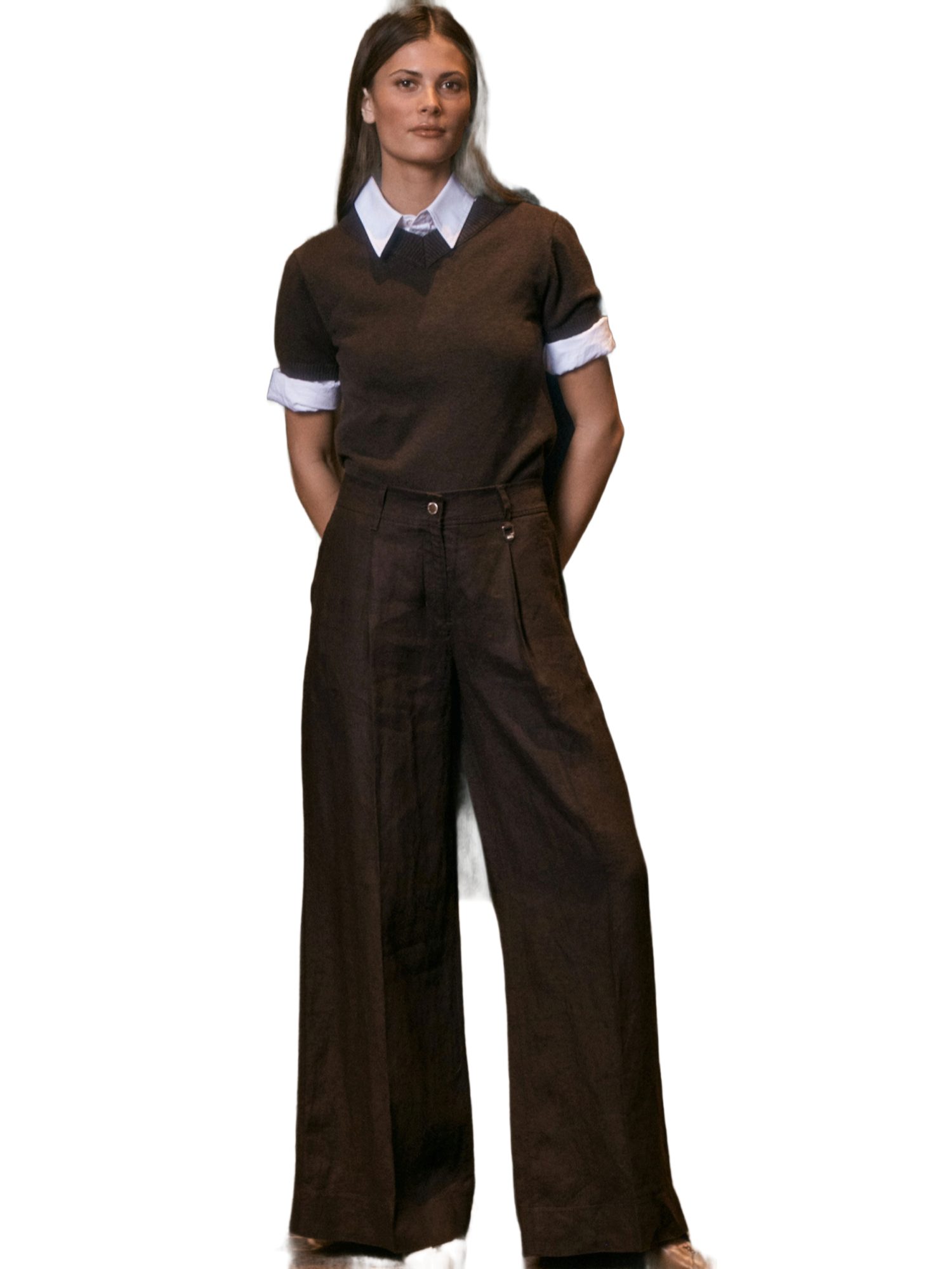 MAC Stretch-Hose braun,Casual,Leinen,Unifarben,Wide Leg,Mittel