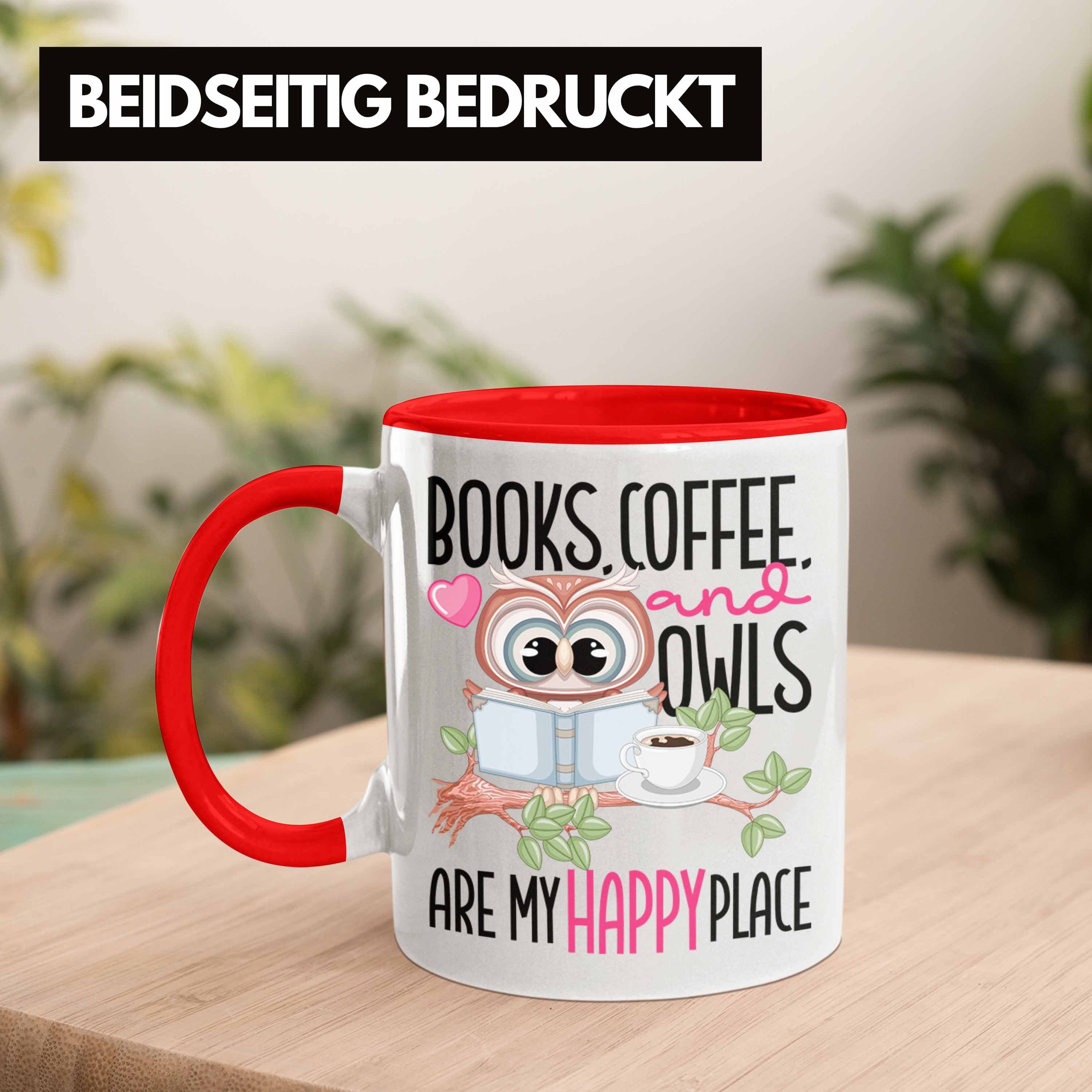 Geschenk Bücher Trendation Tasse Bücher Leseratte Kaffee Eulen Tasse Lesen Rot Place Happy