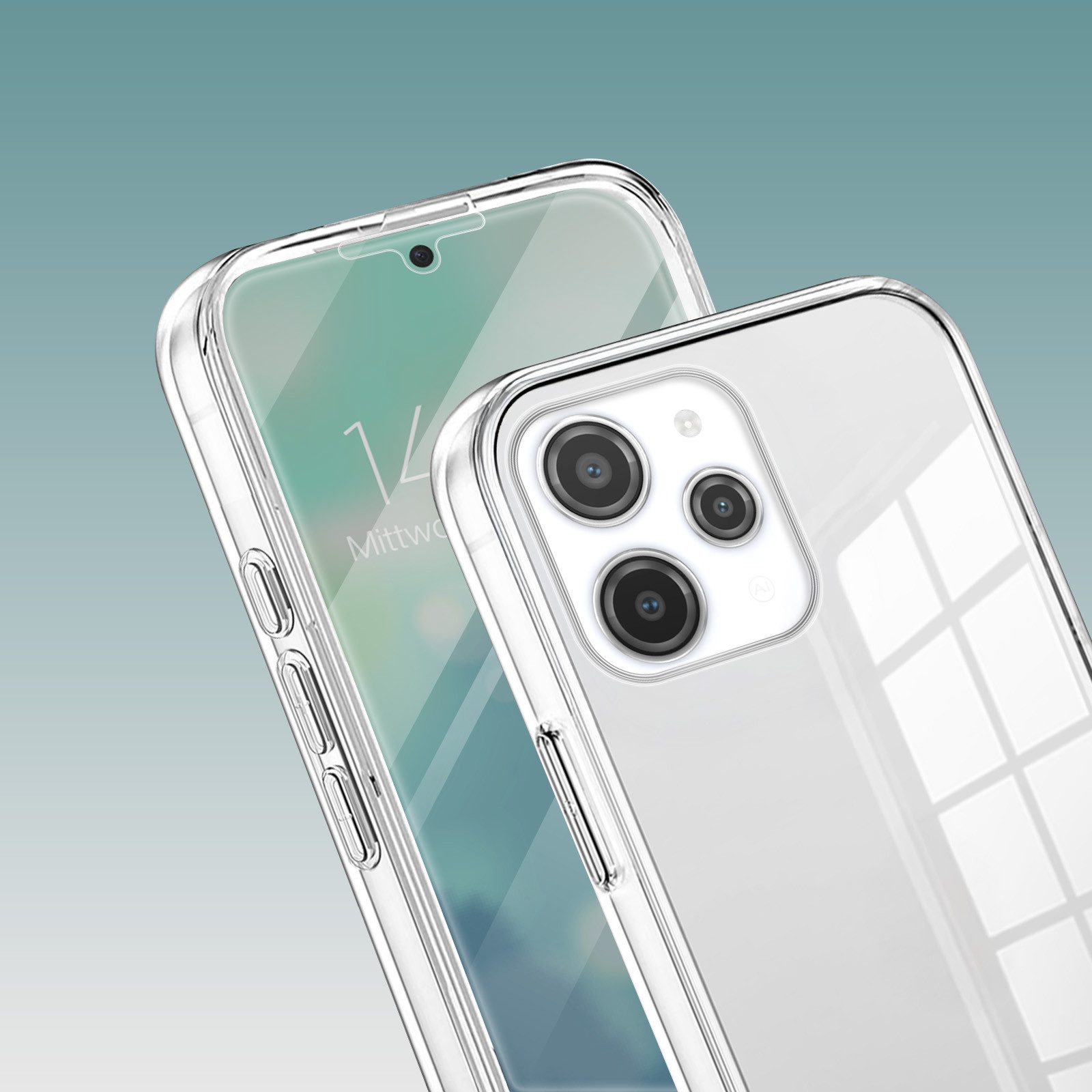 Tec-Expert Handyhülle 360 Grad Hülle für Xiaomi Redmi 12 6.79 Zoll, 6.79", Rundum Schutz Cover Case Hülle Transparent