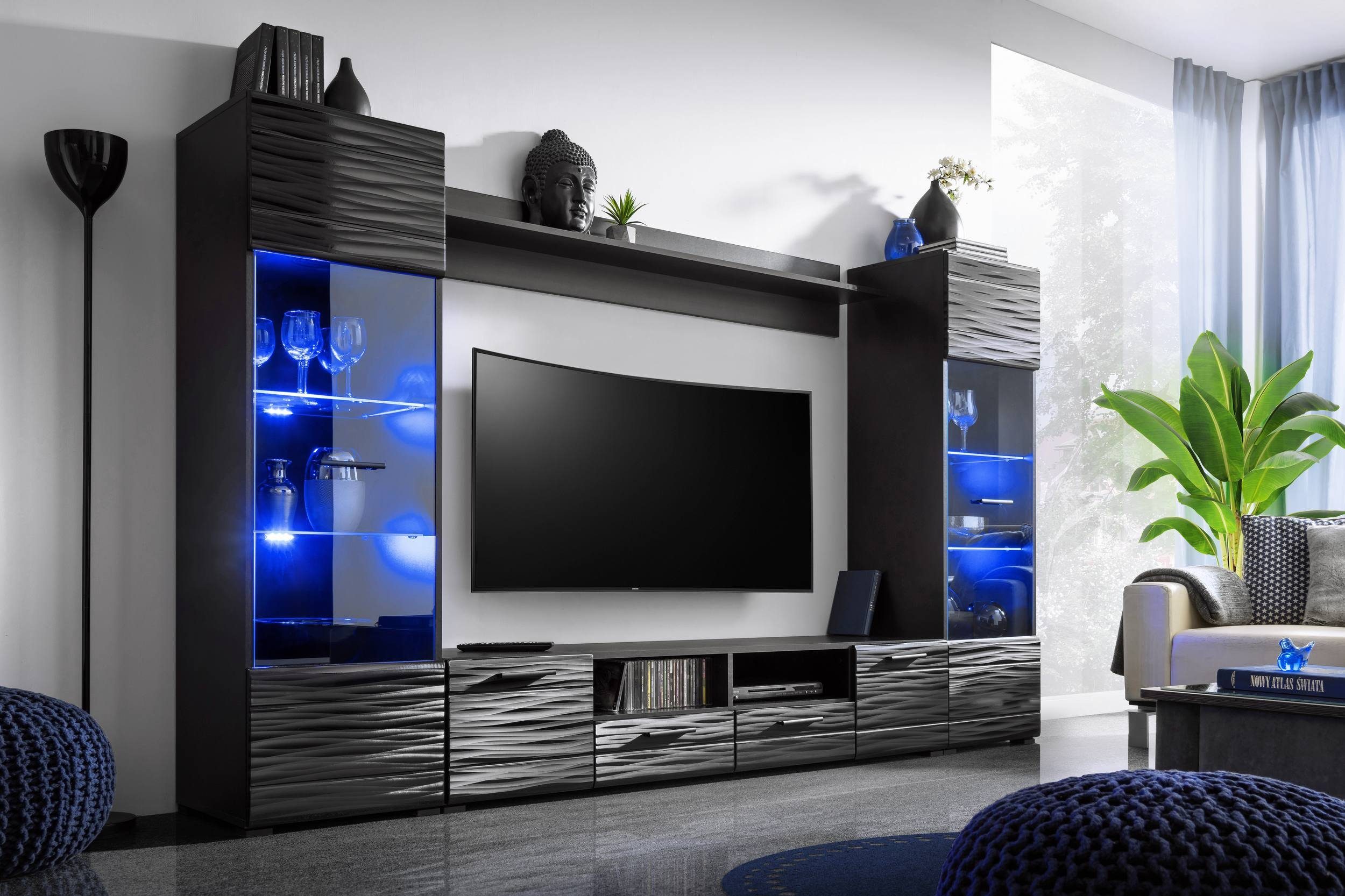 99rooms Wohnwand Delme, (Wohnmöbel, Wohnzimmer-Set, Set (4-St), 2xStandvitrine,1xLowboard,1xWandboard, LED