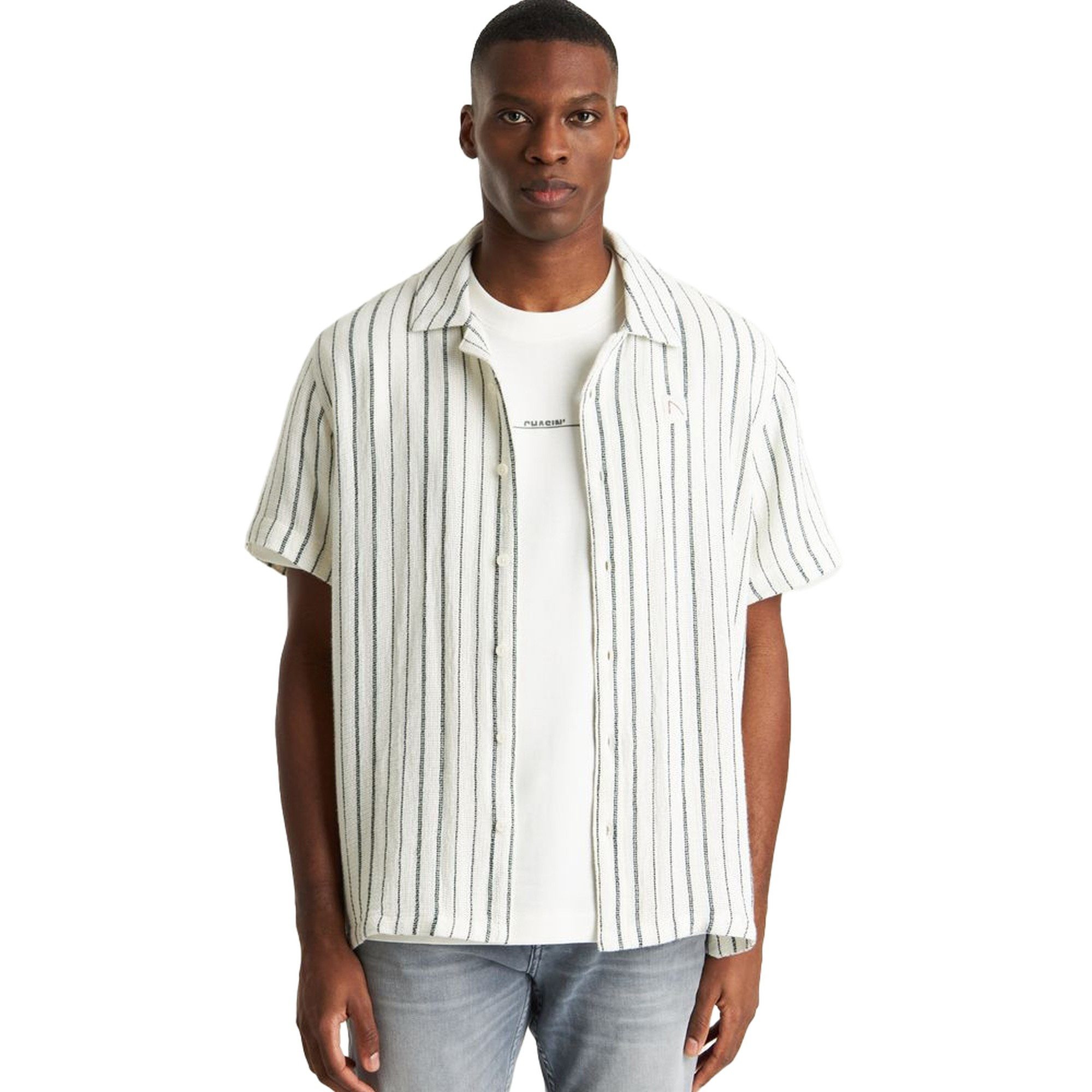 CHASIN' Henleyshirt Doby Stripe Shirt, weiß