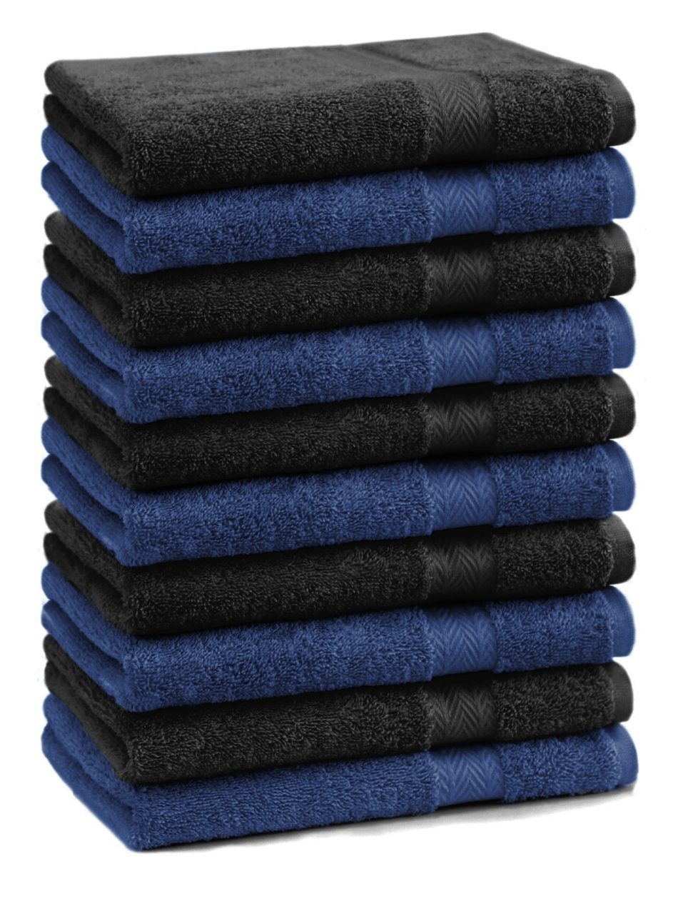 Betz Gästehandtücher 10 Stück Gästehandtücher Premium 100% Baumwolle Gästetuch-Set 30x50 cm Farbe dunkelblau und schwarz, 100% Baumwolle