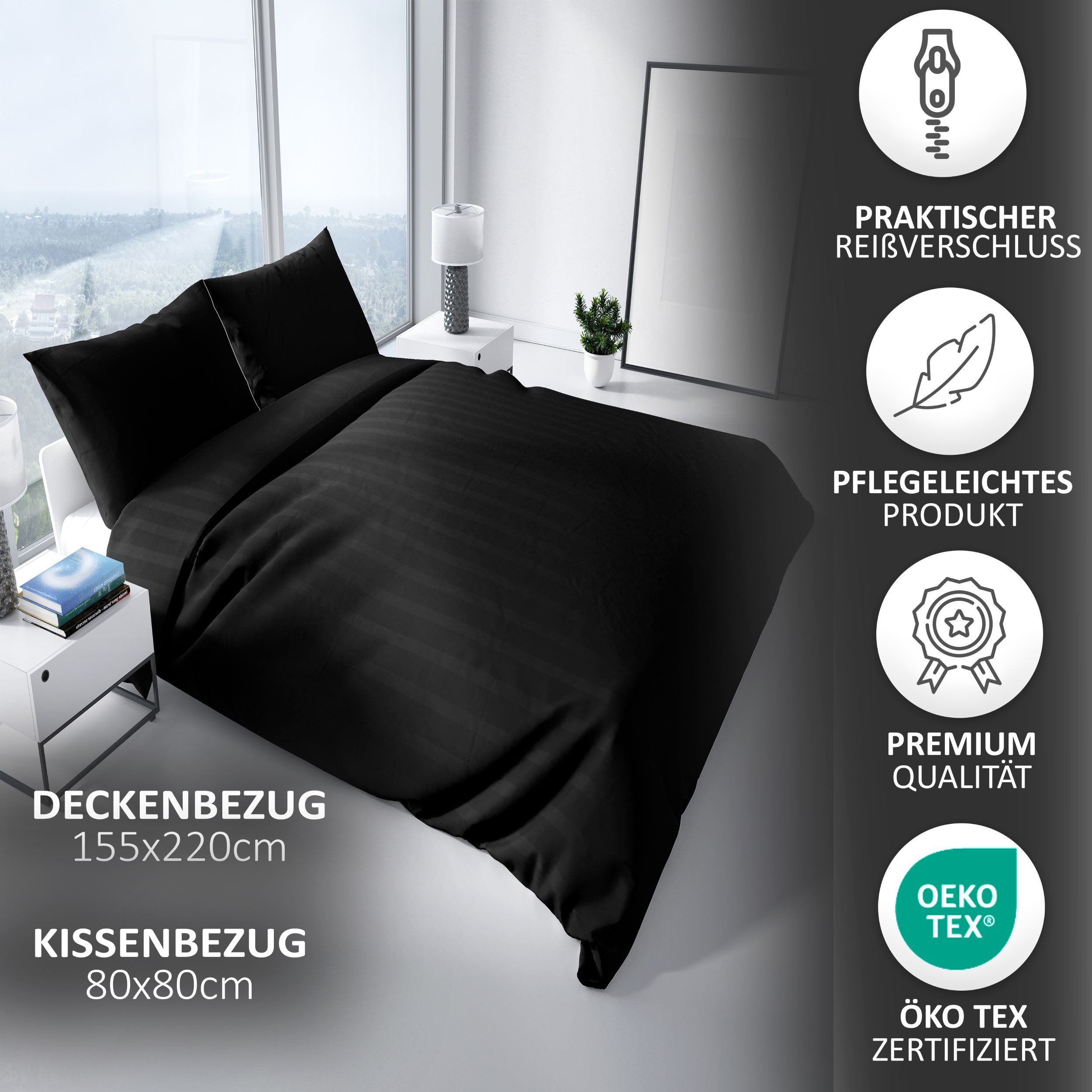 Leonado Vicenti Bettwäsche Luxuriöses Satin Set Damast, Satin, 2 teilig, elegantes Streifen Design, 100% Baumwolle, mit Reißverschluss