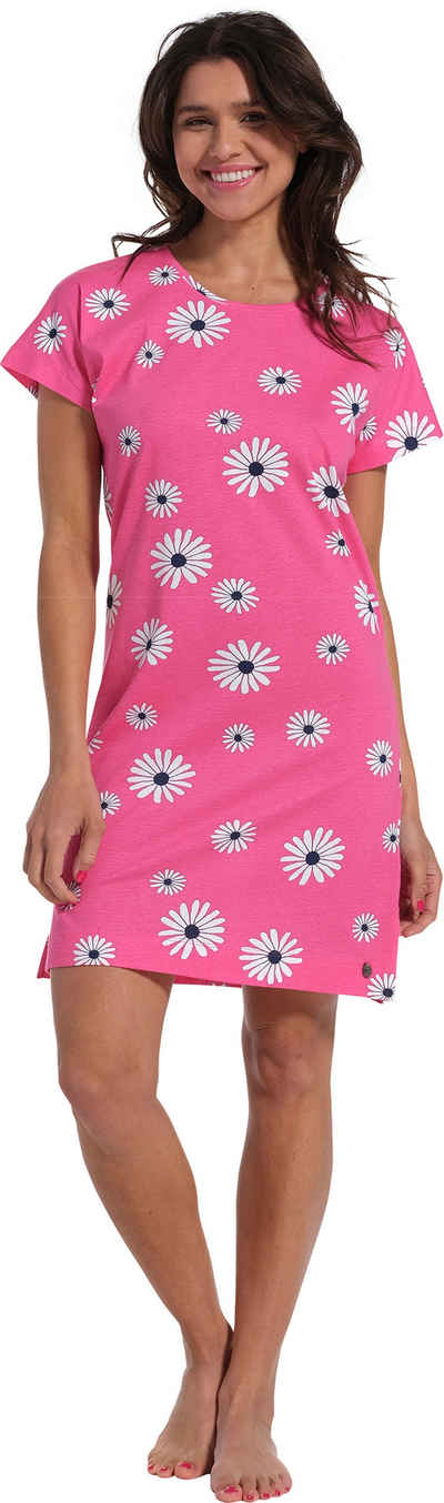 Rebelle Nachthemd Damen Schlafshirt mit Blumen (1-tlg) Baumwolle