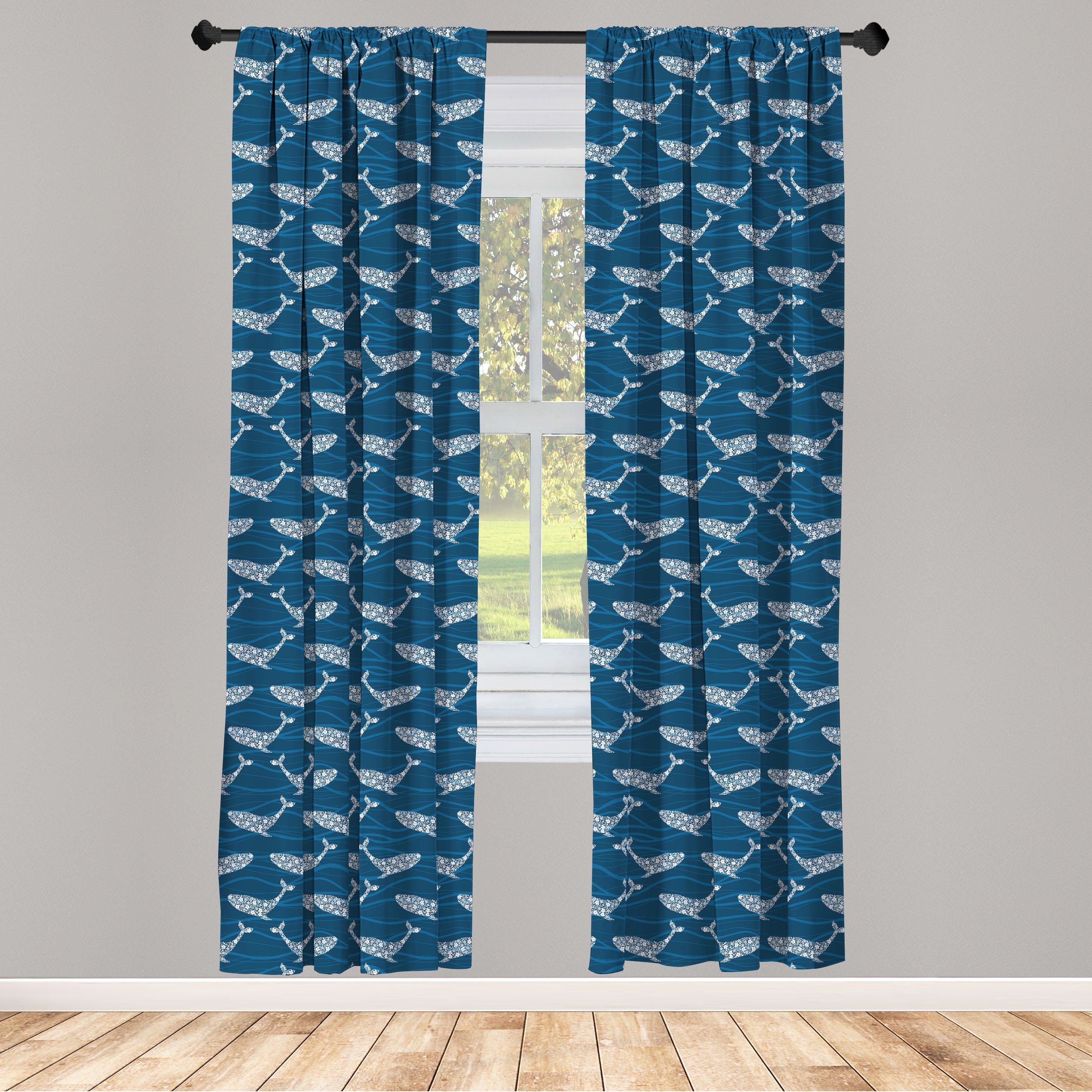 Gardine Vorhang für Wohnzimmer Schlafzimmer Dekor, Abakuhaus, Microfaser, Fisch Floral ornamental Ozean Wale