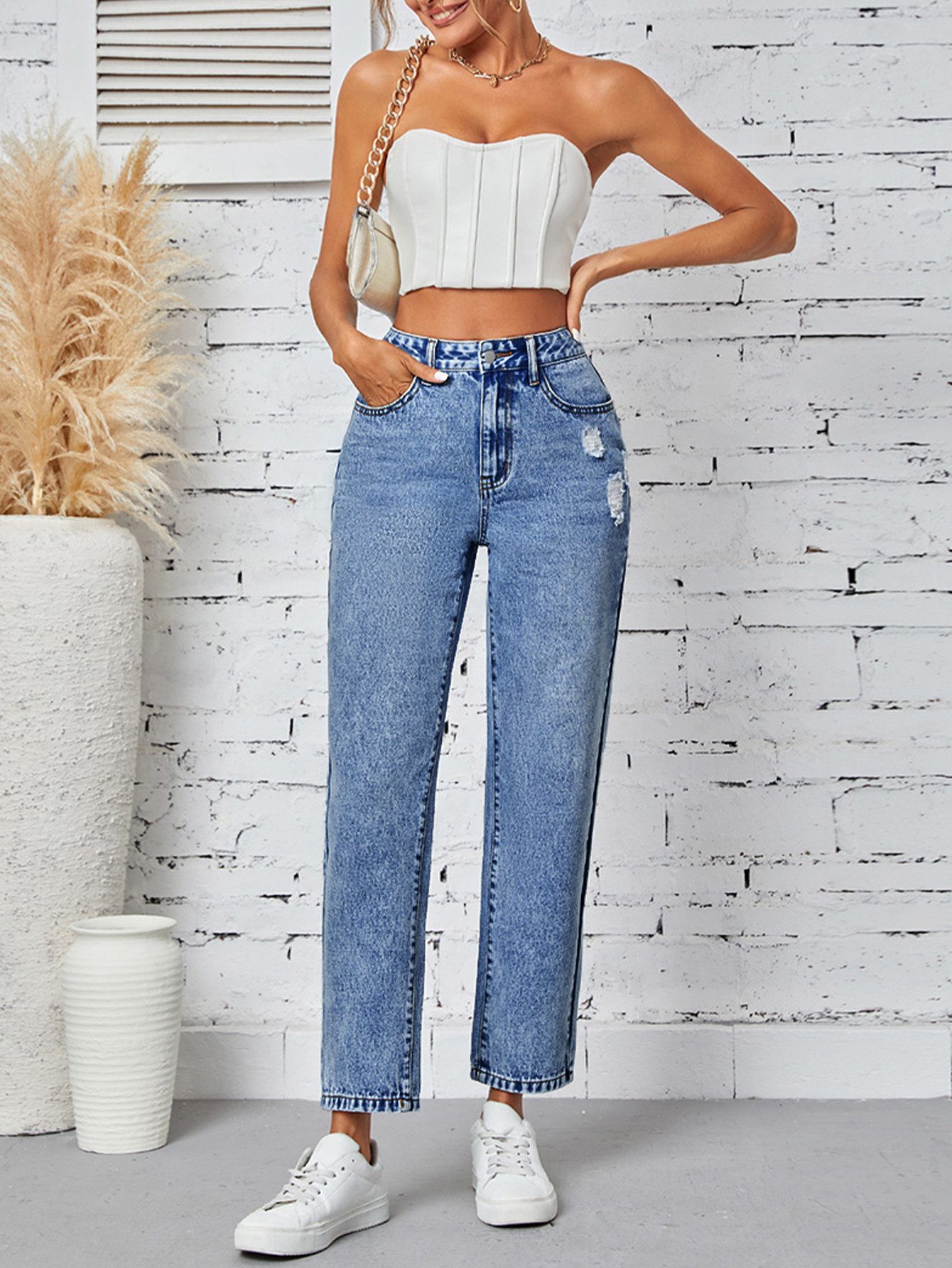 Beluring Weite Jeans Damen Jeans im Destroyed Look – Gerade Passform & Styl günstig online kaufen
