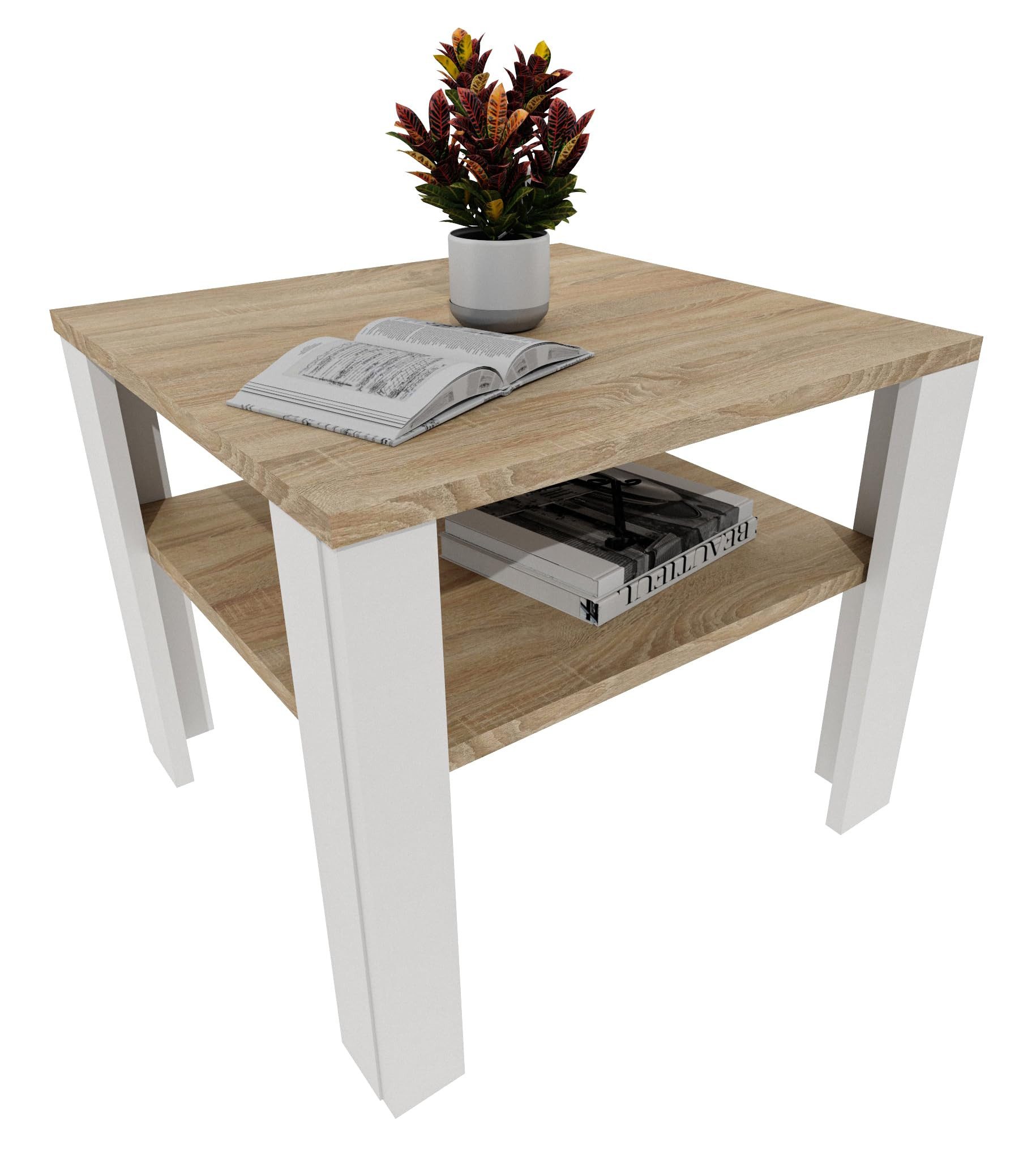 TREND WERK Couchtisch mit zusätzlicher Ablagefläche in 53×53×47 cm und 92×50×45 cm (Moderner Wohnzimmertisch im Retro Loft Design), Stabiler Beistelltisch für Wohnzimmer, Büro & Lounge