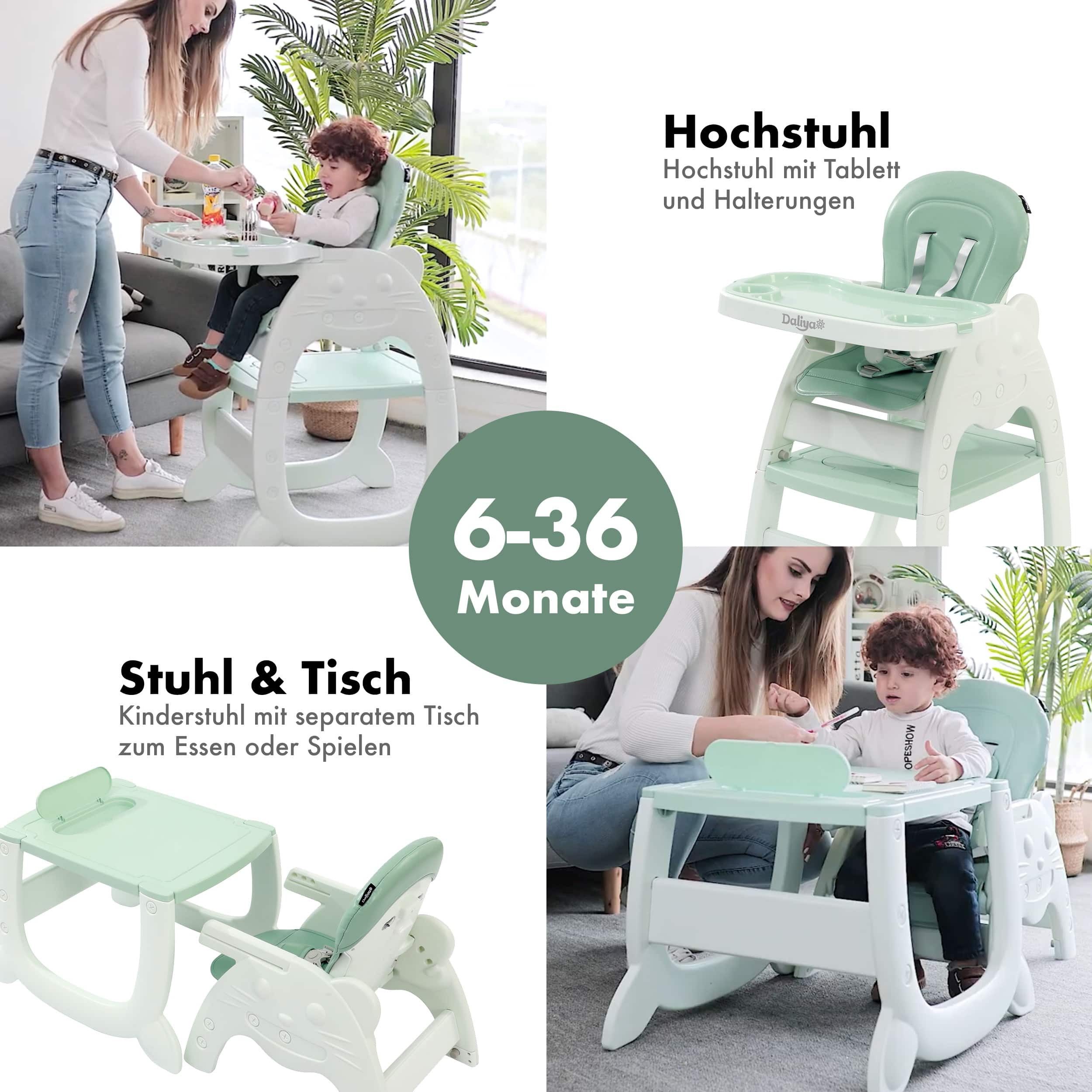 Daliya® Kombihochstuhl MULTIHOK 4in1 Baby- & Kinderhochstuhl, Spieltisch mit Kinderstuhl (Set, 3 St), Kinderhochstuhl wandelbar zu Spieltisch oder Lerntisch mit Kinderstuhl