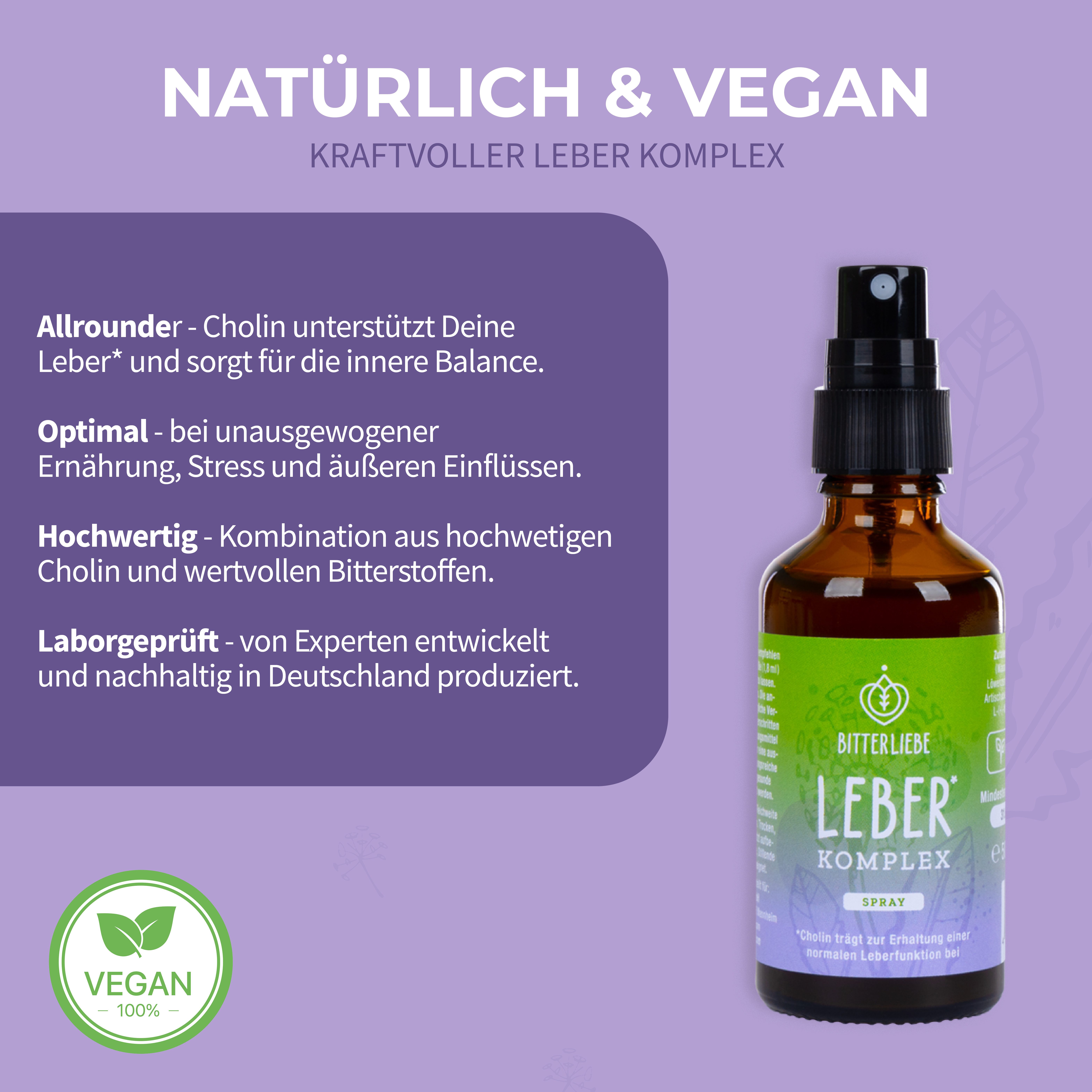 BitterLIebe - Leber Komplex - Leberkur & Leber Entgiftung - Cholin hochdosiert - Tropfen