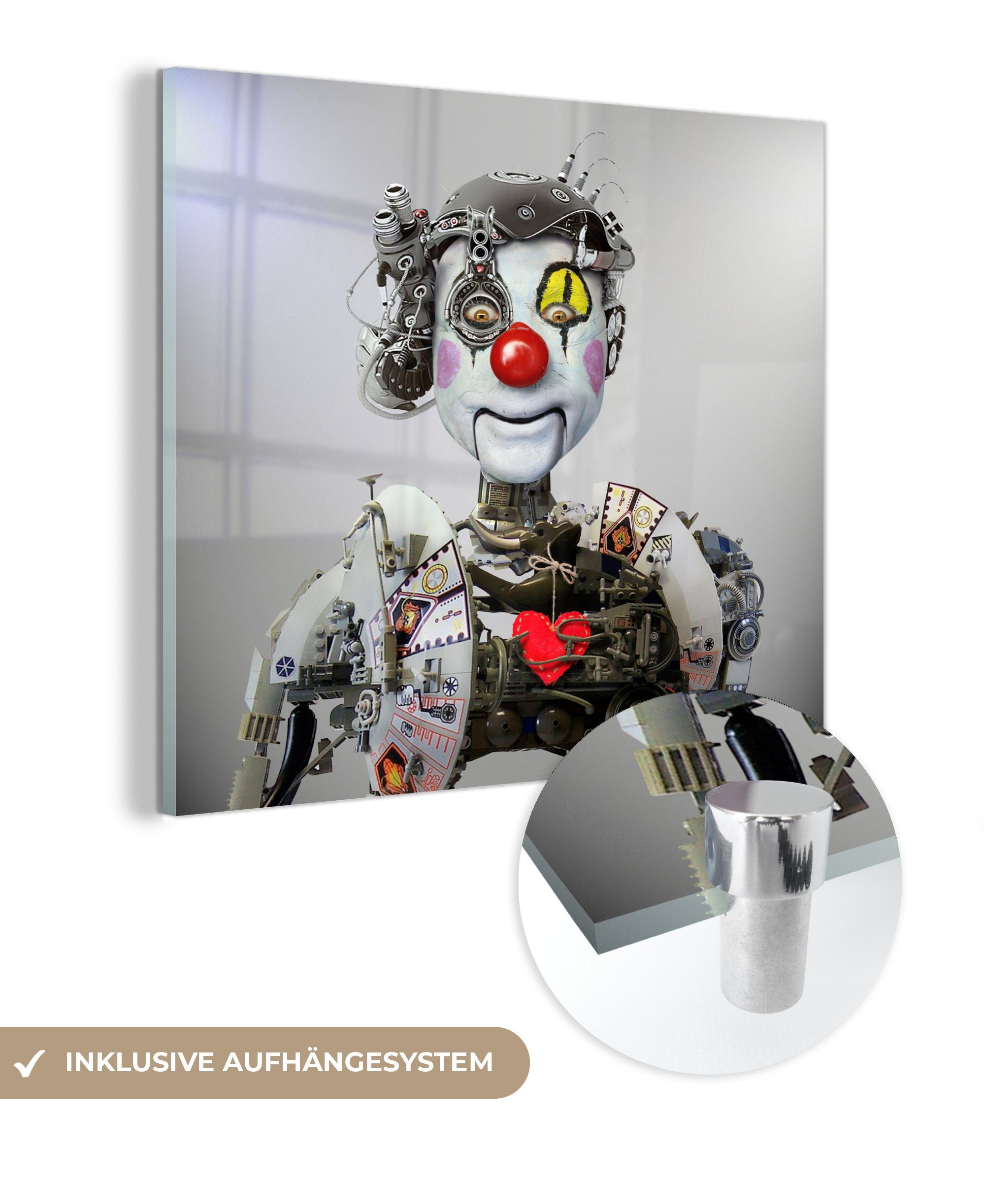 MuchoWow Acrylglasbild Elektronischer Clown, (1 St), Glasbilder - Bilder auf Glas Wandbild - Foto auf Glas - Wanddekoration | Bilder