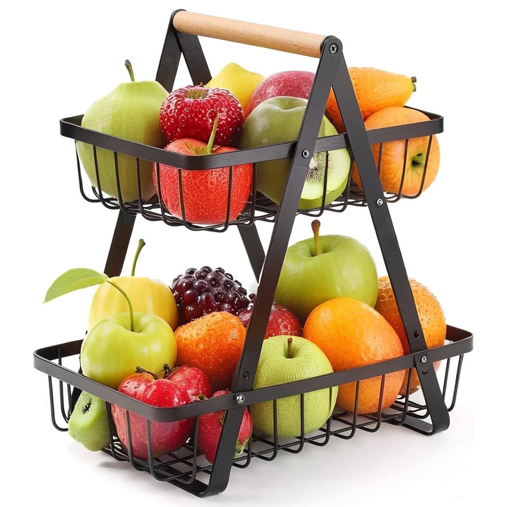 TUWENA Obstschale 2 Stöckig Obstkorb Etagere, Ablagekorb Stehend Aufbewahrung Küche