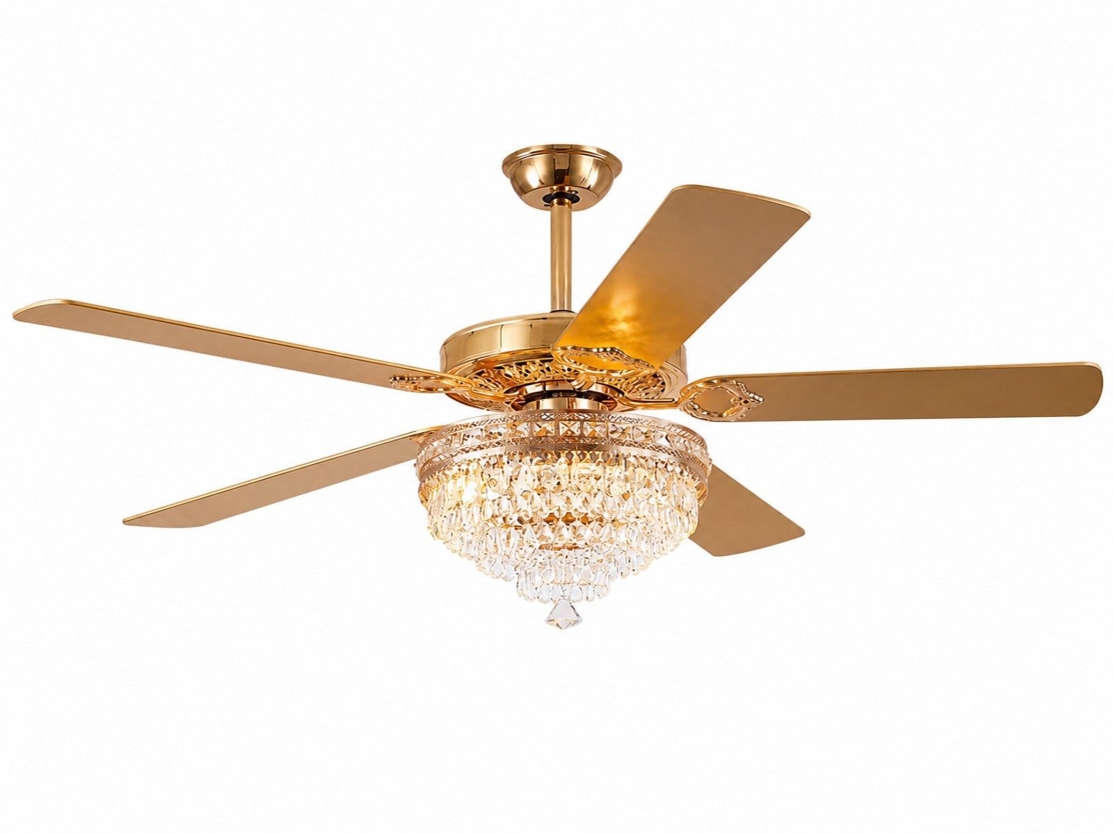 Surtime Deckenventilator im Kristall-Design, 5 wendbare Holzflügel, 6 Geschwindigkeitsstufen, LED-Beleuchtung mit 3 Farben, 70W, ⌀ 132 cm