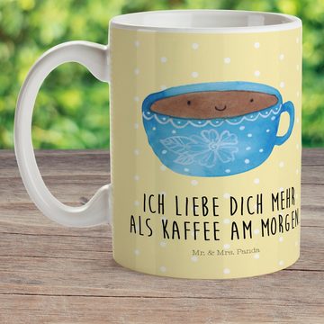 Mr. & Mrs. Panda Kinderbecher Kaffee Tasse - Gelb Pastell - Geschenk, Gute Laune, Liebe, Reisetasse, Kunststoff, Mikrowellenbeständig
