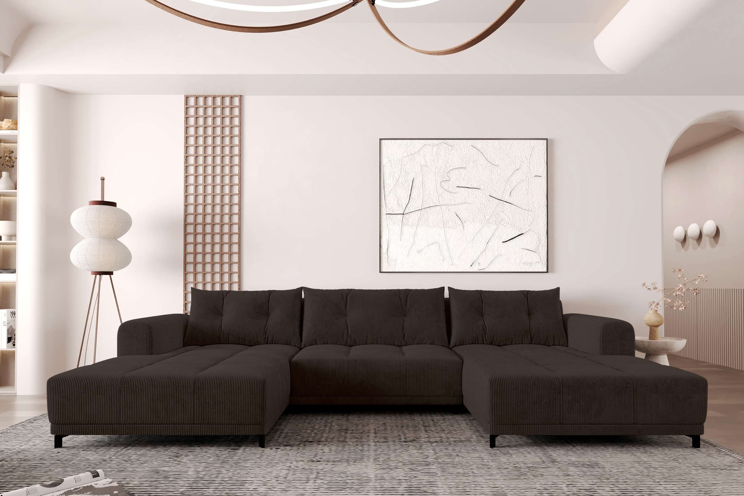 99rooms Wohnlandschaft Massimo, Sofa, U-Form, mit Schlaffunktion, Rundumbezug, in Cordstoff POSO