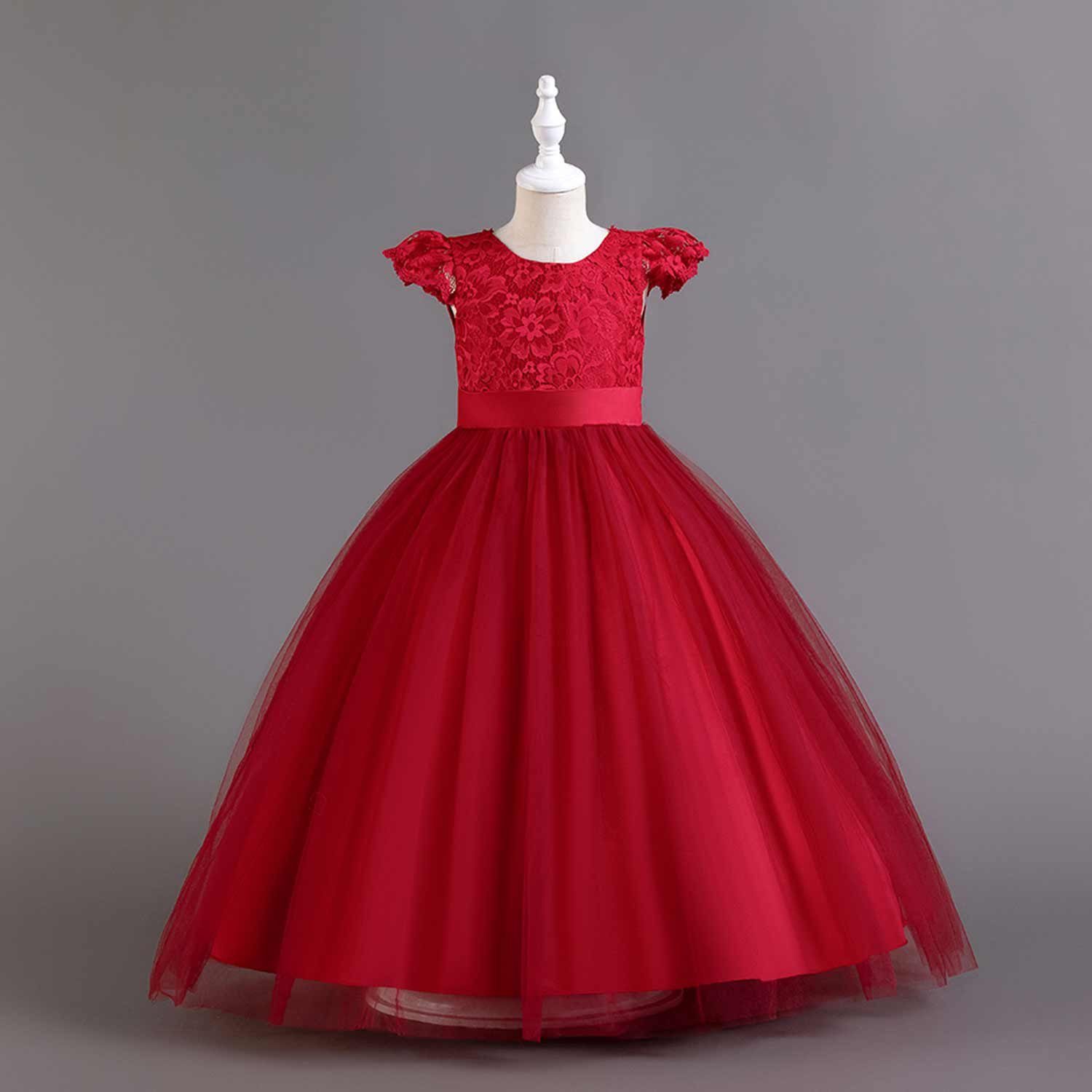 Daisred Abendkleid Prinzessinnenkleid Tüllkleider Kinderkleider Rot Blumenmädchen