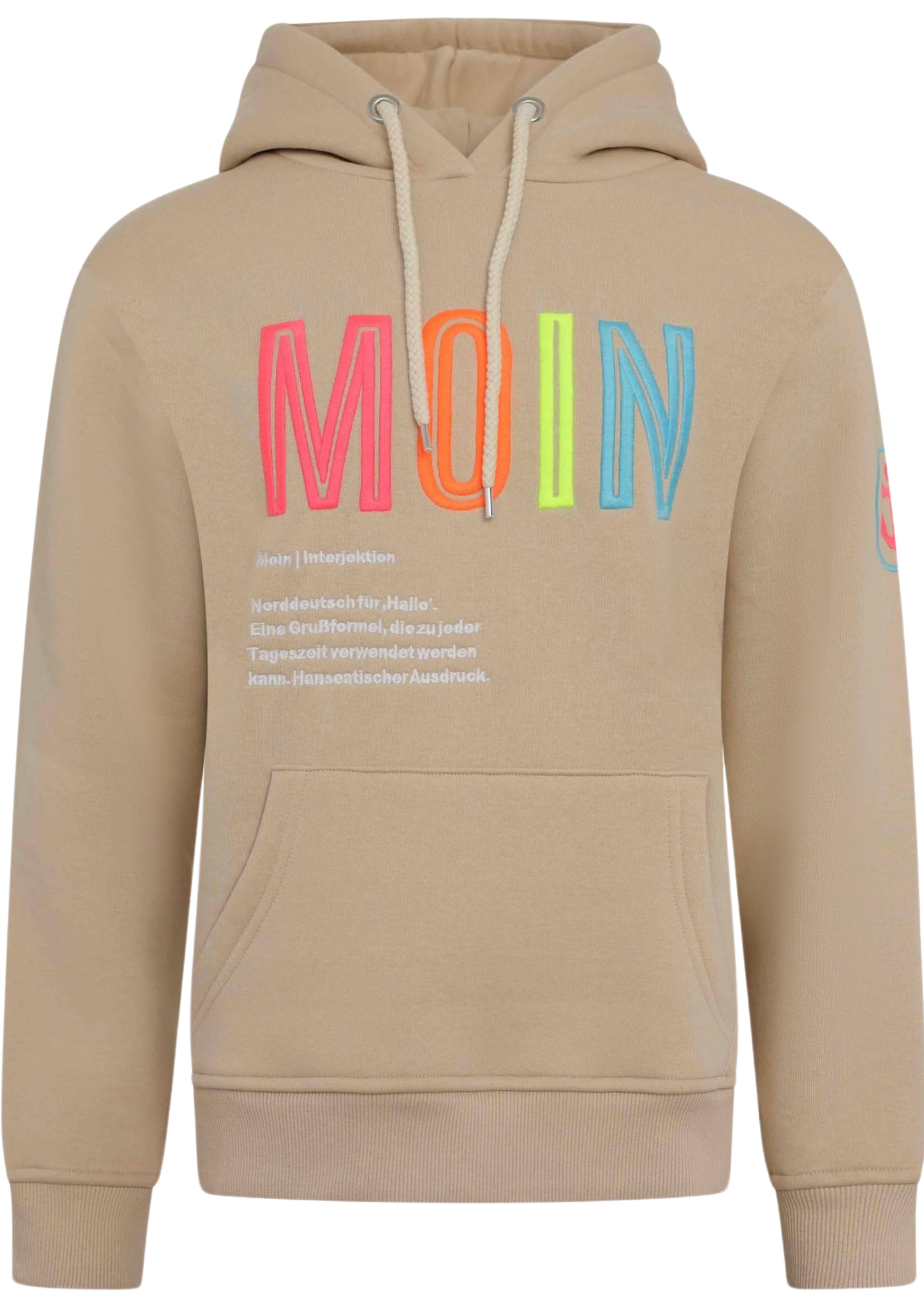 Zwillingsherz Sweat-Hoodie, mit aufgesticktem "MOIN"-Schriftzug in Neonfarb günstig online kaufen