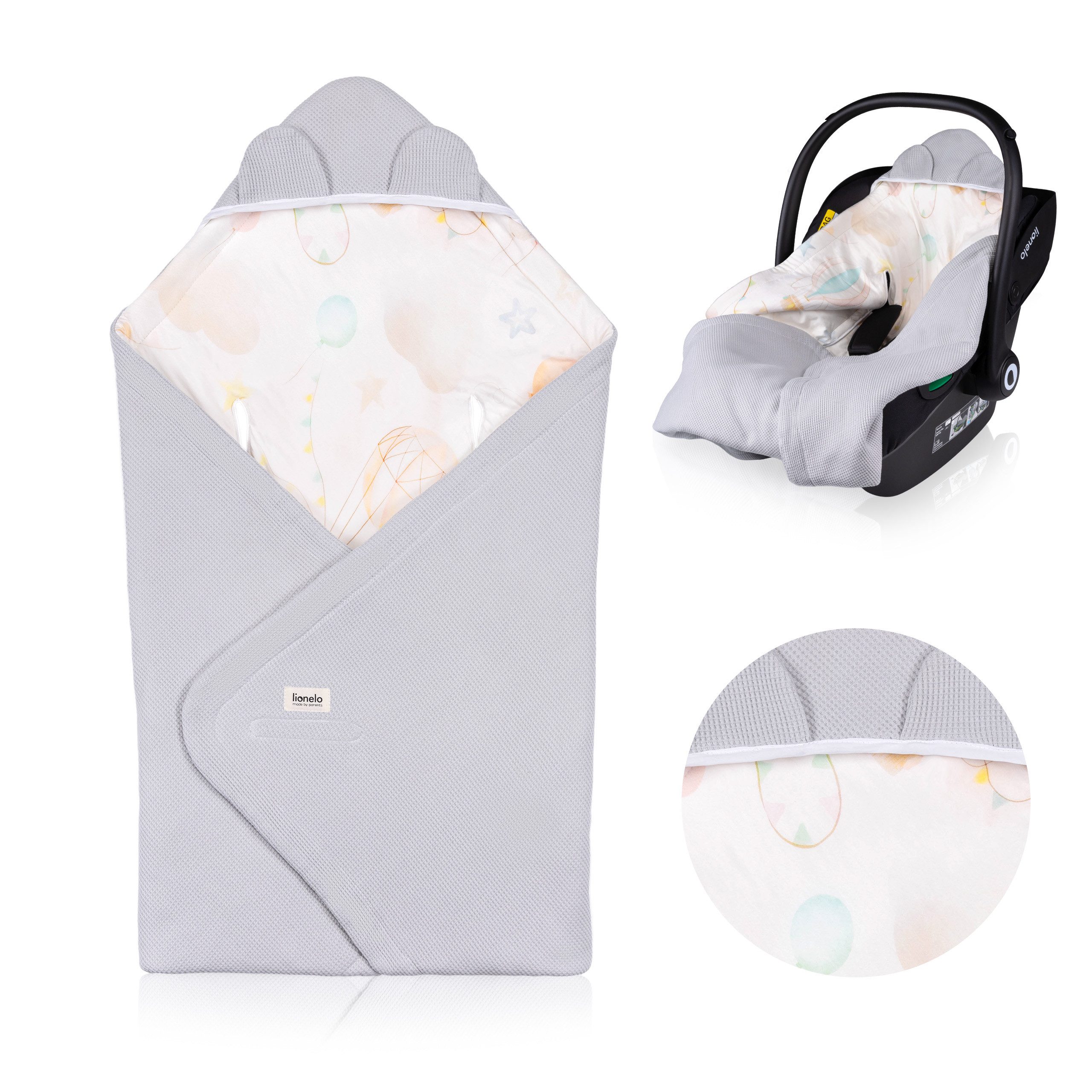 Kinderdecke TRAVEL SWADDLE BLANKET, lionelo, Hypoallergene Materialien/Bambus und Baumwolle/TOG 2,5