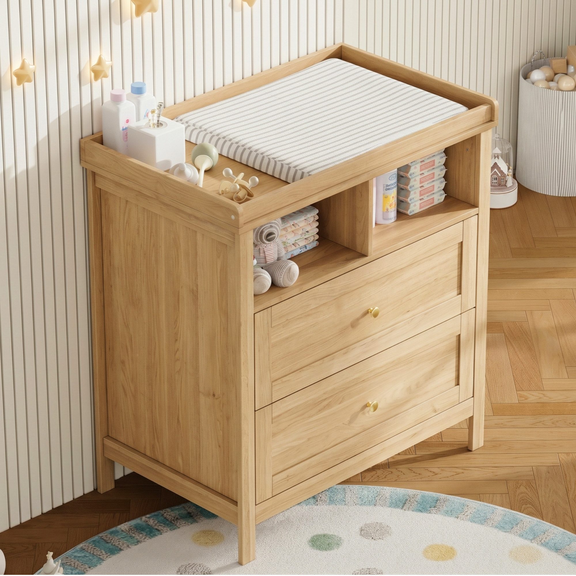 Flieks Wickelkommode, Wickeltisch 82x50x90cm mit Schubladen und abnehmbarem Wickelaufsatz