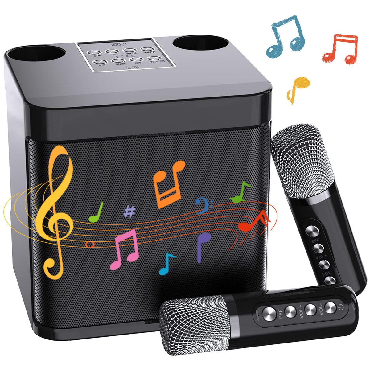 mit 2 Mikrofonen,Mini Karaoke Anlage, Bluetooth Karaoke Lautsprecher Karaoke-Maschine