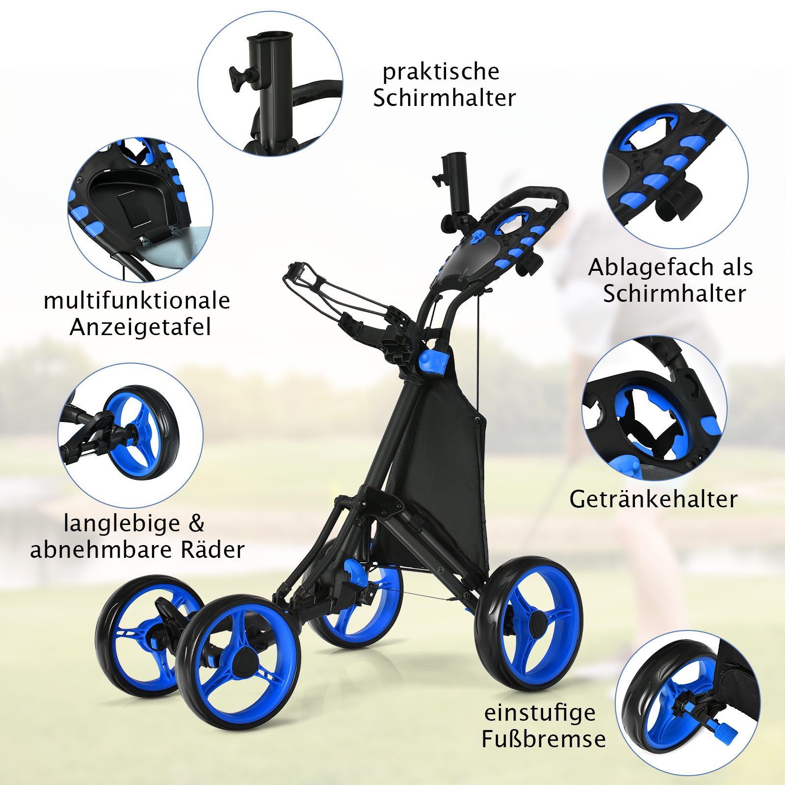 COSTWAY Golftrolley, 4 Rad Golfwagen klappbar aus Aluminum