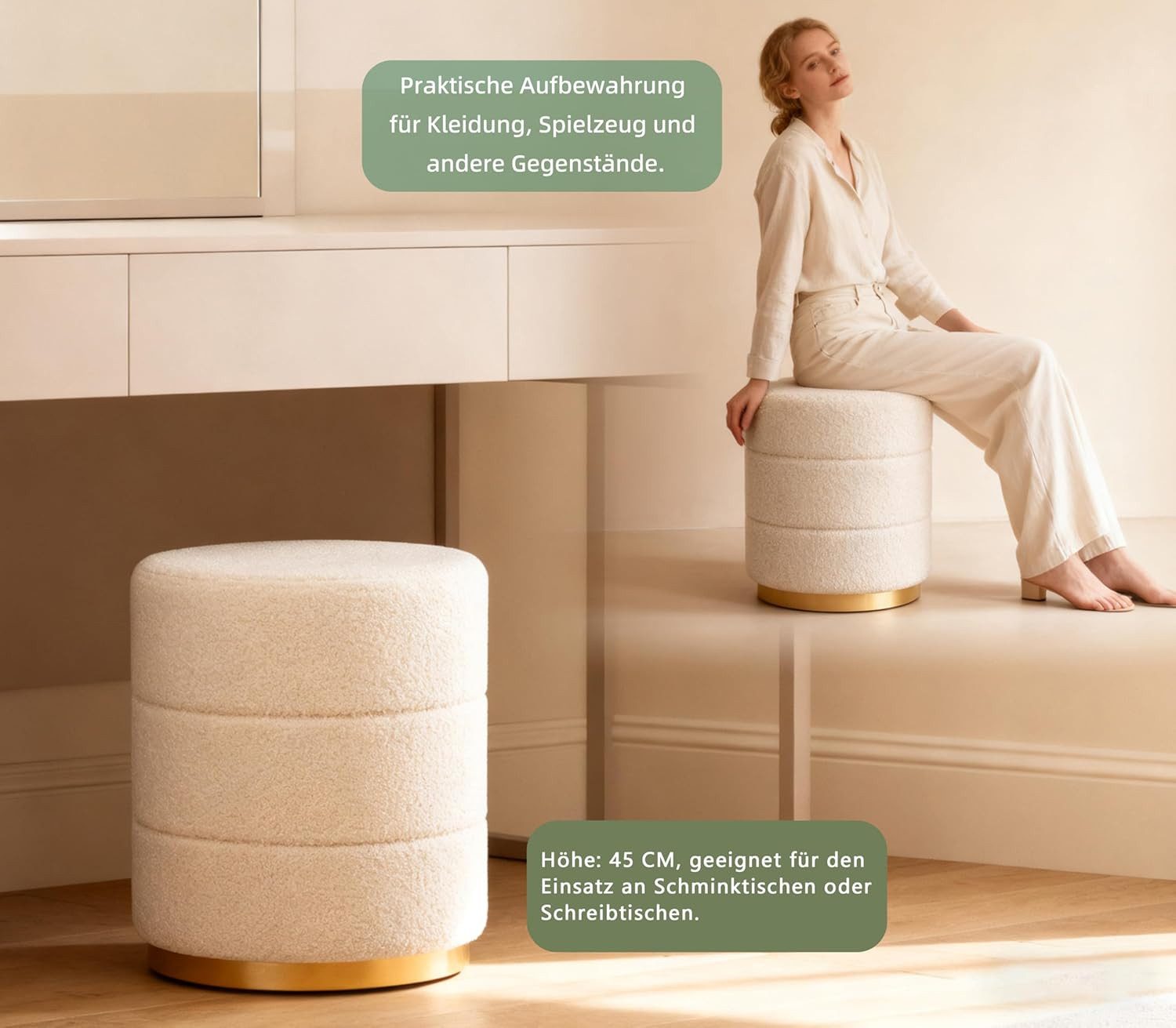 Zedelmaier Sitzhocker rund Hocker Zylindrischer Samthocker Fußbank, Fußbank Hocker ohne Stauraum