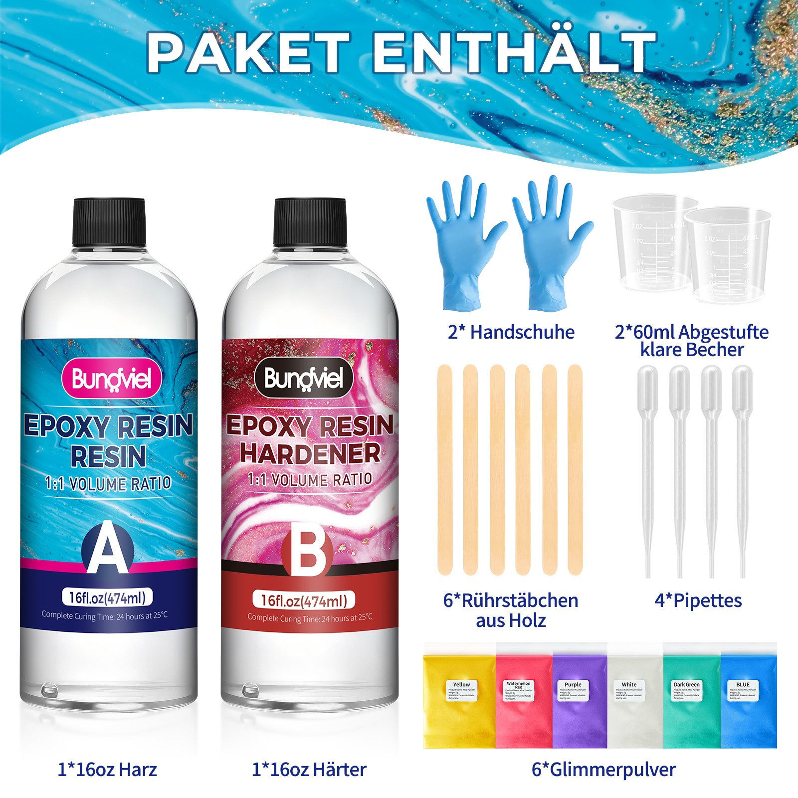 Bundviel Epoxidharz 256oz/64oz Epoxidharz Set Kristallklar Anfänger Set Harz gießen Set