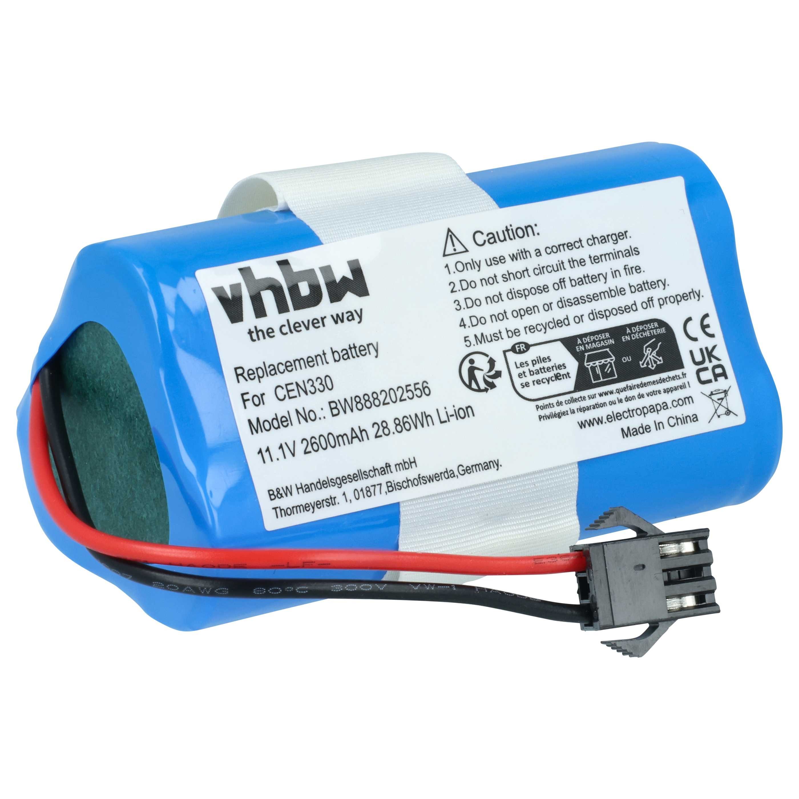 vhbw Akku Ersatz für Cecotec CONG0001 für Saugroboter (2600 mAh, 10,8 V, Staubsauger-Akku Akku Li-Ion 2600 mAh (10,8 V, 1 St), Leistungsfähiger Austausch-Akku für Ihren Saugroboter