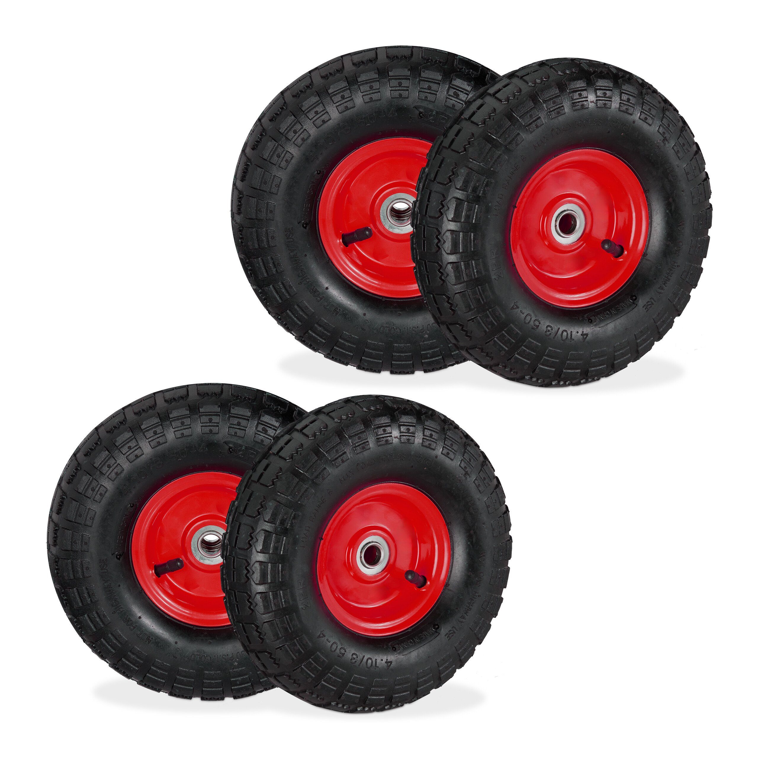 Produktbild von 2x HSM Sackkarrenrad-Set – Luftbereifte Räder 3.00-4/300-4 Mit Schlauch & Mantel, Tragkraft 120 Kg, Für Sackkarren, Bollerwagen & Schubkarren