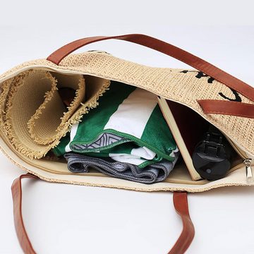 Fivejoy XL-Strandtasche XL-Strandtasche Große Damen Stroh Strandtasche, (1-tlg., Mit Reißverschluss Lässige Meer Tasche), Umhängetasche Sommer