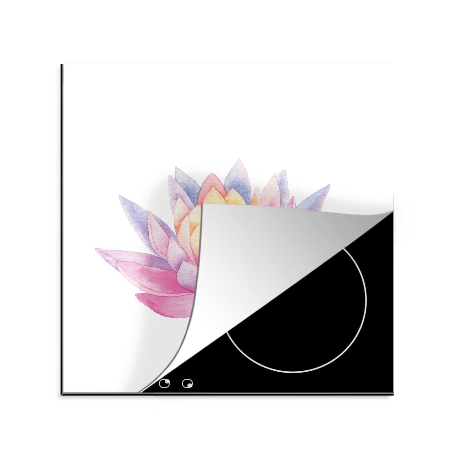 MuchoWow Herdblende-/Abdeckplatte Aquarellierte Illustration einer Ceranfeldabdeckung, küche Vinyl, Lotusblume, tlg), 78x78 Arbeitsplatte (1 für cm