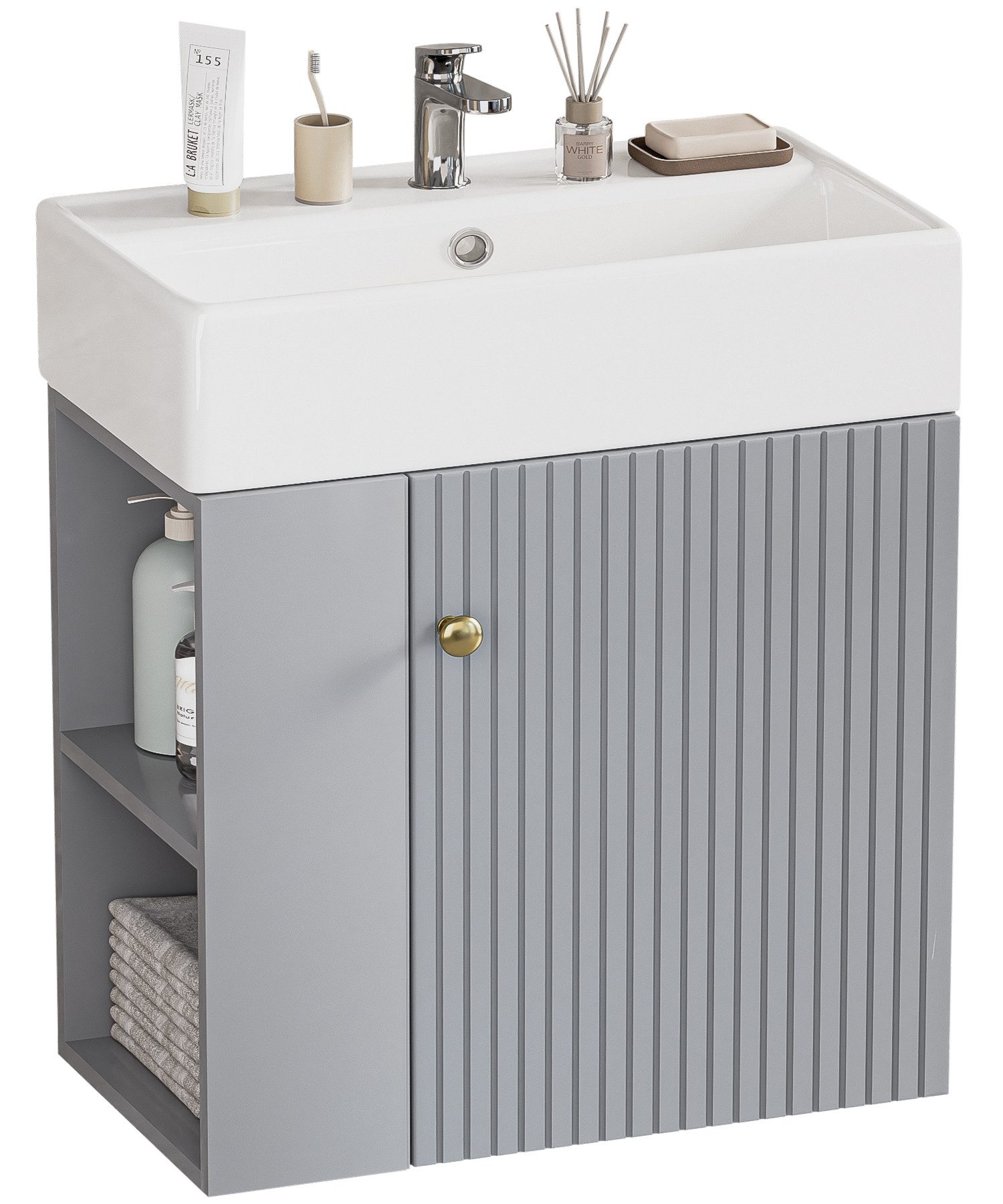 Yorbay Waschtisch Badmöbel Waschtischunterschrank (Breite 55 cm, Badschrank mit Waschbecken), Waschbecken mit Waschtisch für kleine Badezimmer