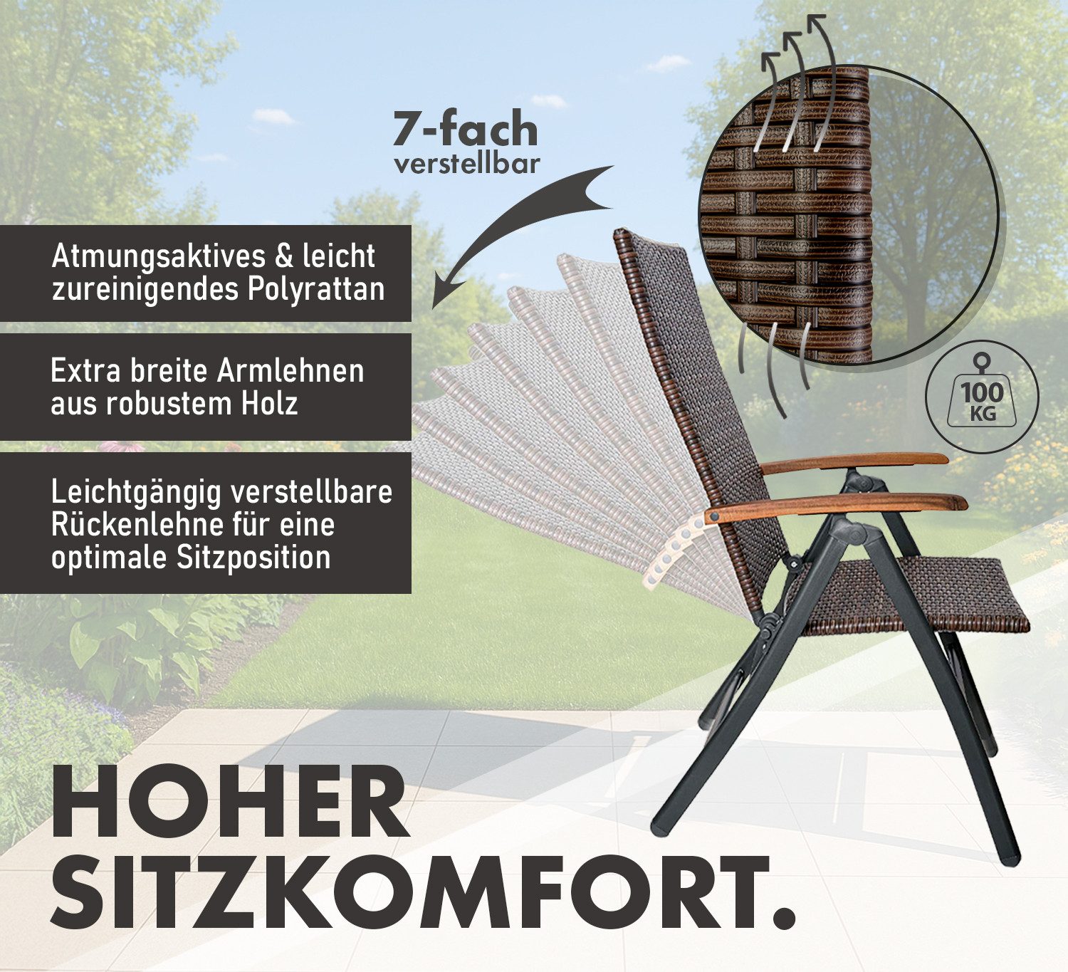 BRUBAKER Gartenstuhl Polyrattan Stuhl - Modena - klappbarer Hochlehner Camp günstig online kaufen