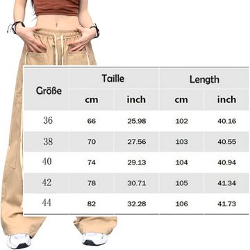 KIKI Haremshose Cargohose Damen Baggy Hose Parachute Pants High Waist Straight Hosen