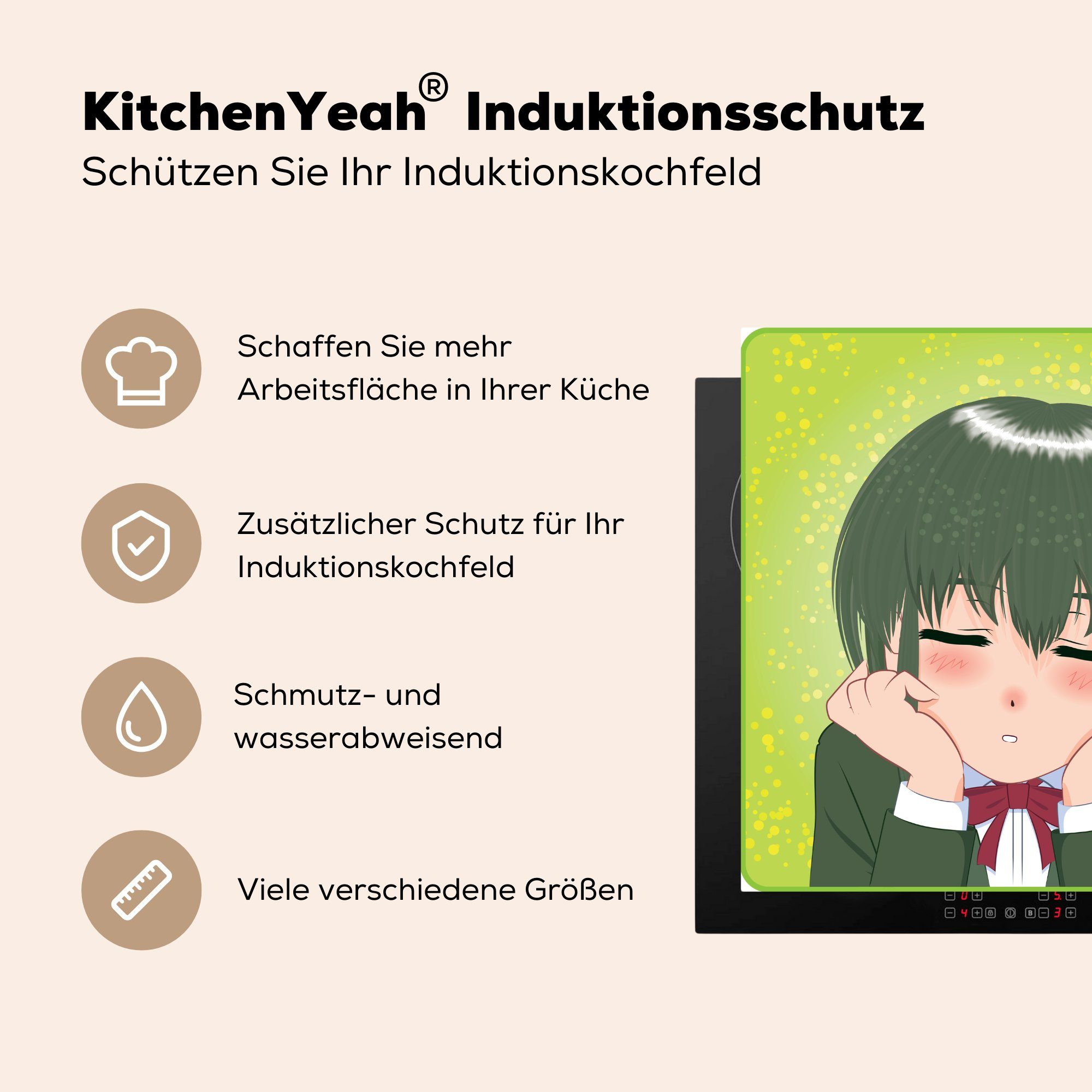 MuchoWow Herdblende-/Abdeckplatte Eine Illustration Augen, mit Arbeitsplatte cm, schlafenden (1 für Figur einer küche 78x78 japanischen Vinyl, Ceranfeldabdeckung, tlg)