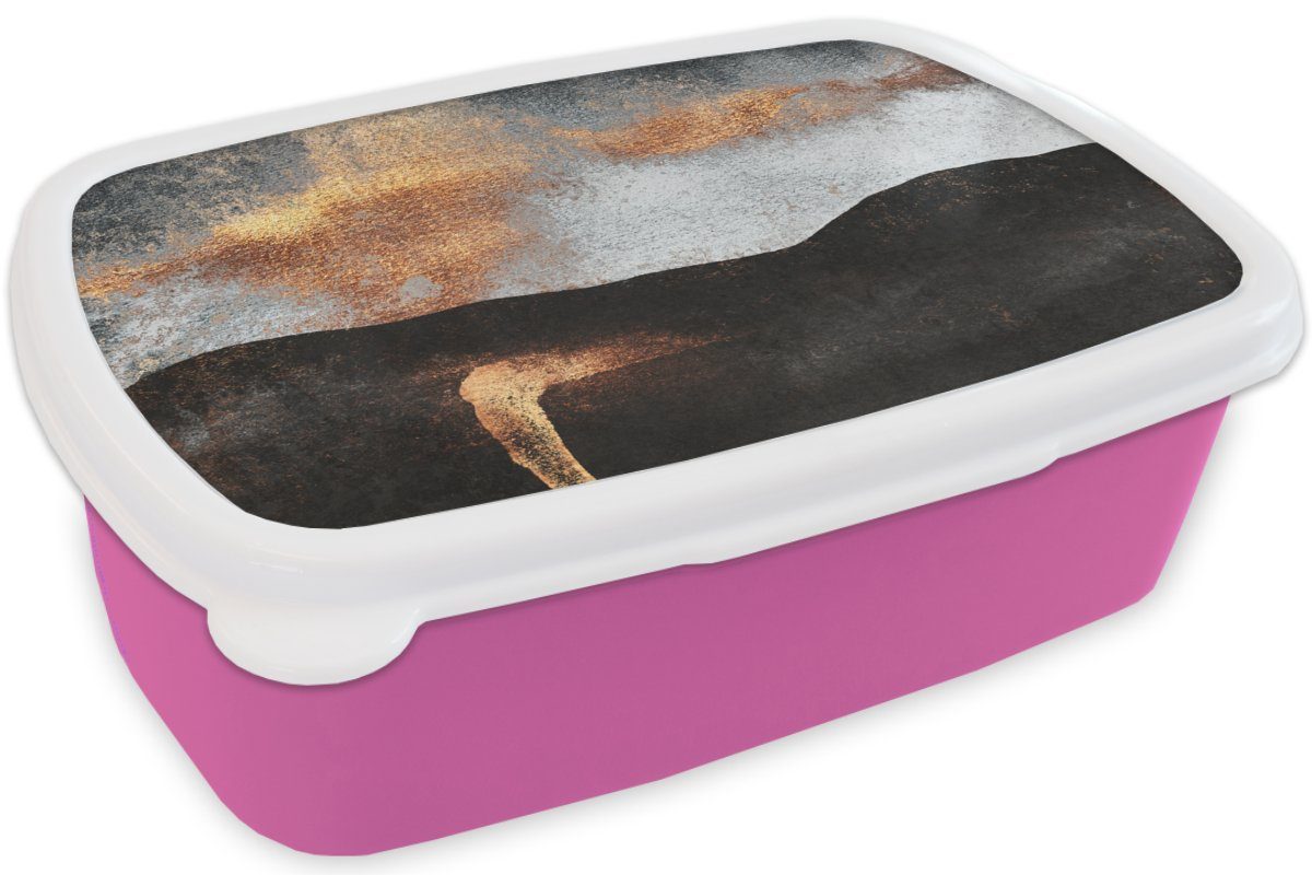 MuchoWow Lunchbox Grau, (2-tlg), - - Brotdose Abstrakt Kinder, - rosa Erwachsene, Brotbox für Kunststoff Kunststoff, Chic Gold Snackbox, - Schwarz Mädchen
