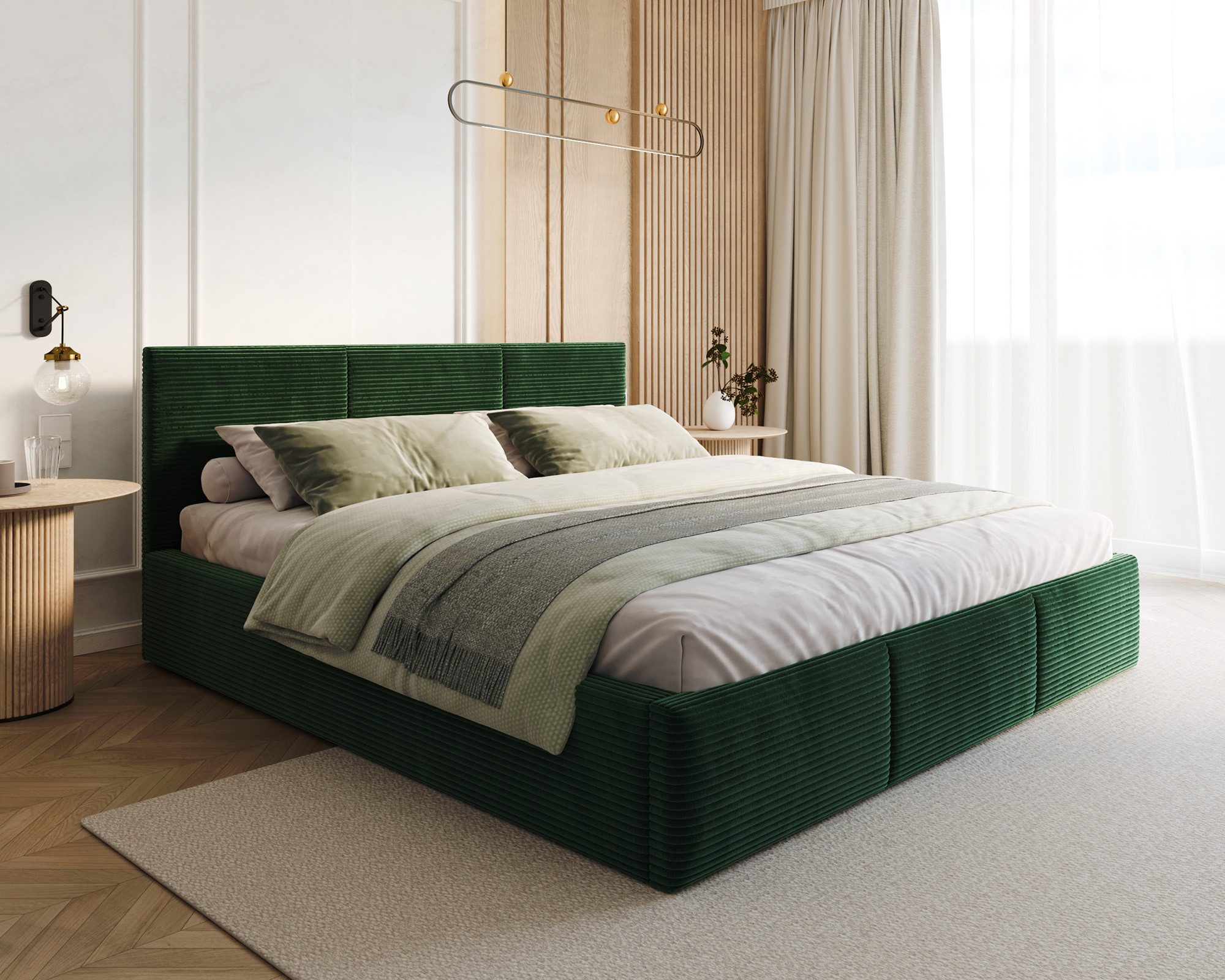 thematys Polsterbett mit Bettkasten & Lattenrost – Stauraumbett Cord 120x200–180x200 (Optional mit 28 cm H3/H4 Taschenfederkern oder 23 cm Taschenfederkern-Matratze H2)