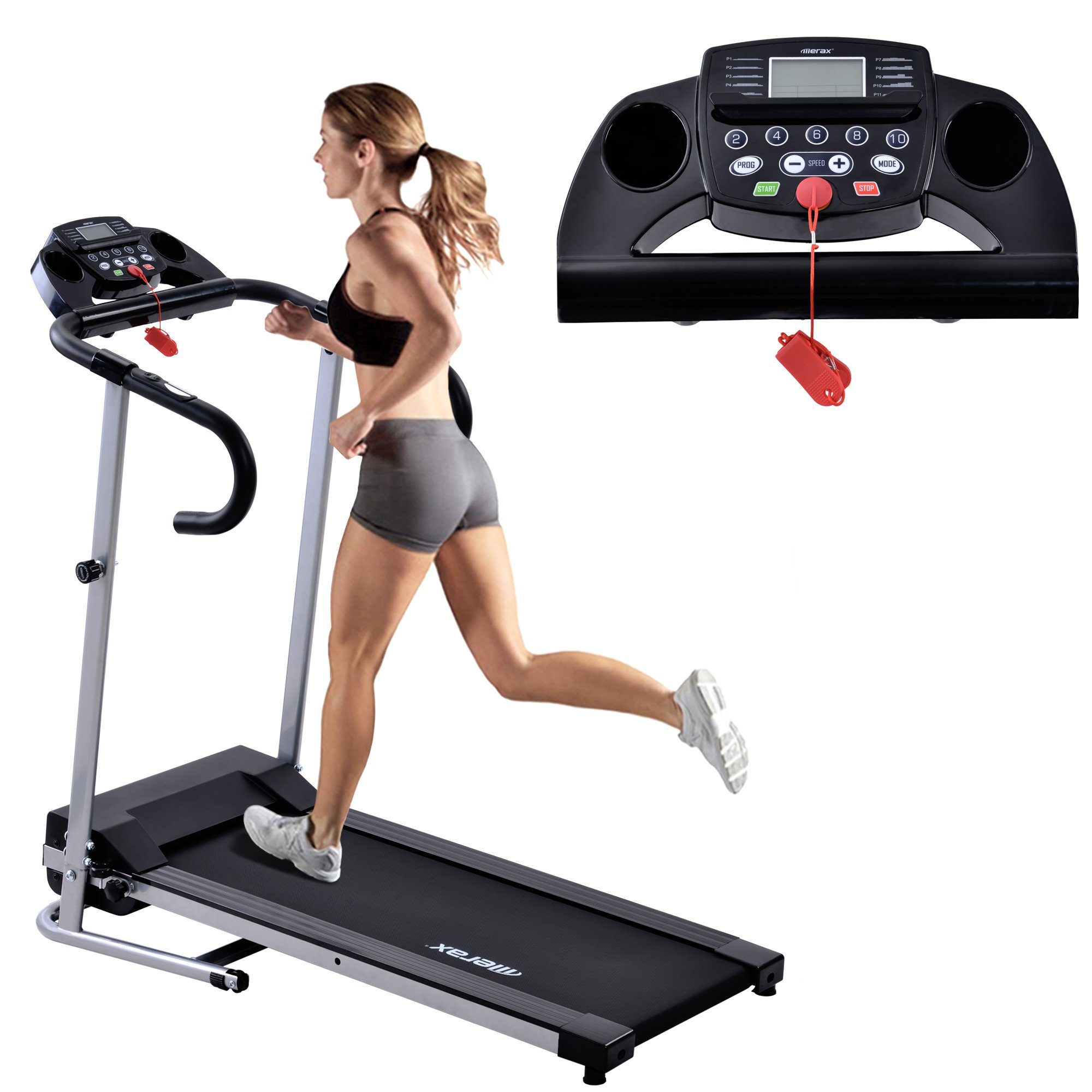 Merax Laufband fitness klappbar mit Handpulsmessung & Tabletten- und Flaschenhalter, inkl. LCD-Display, 12 Programme