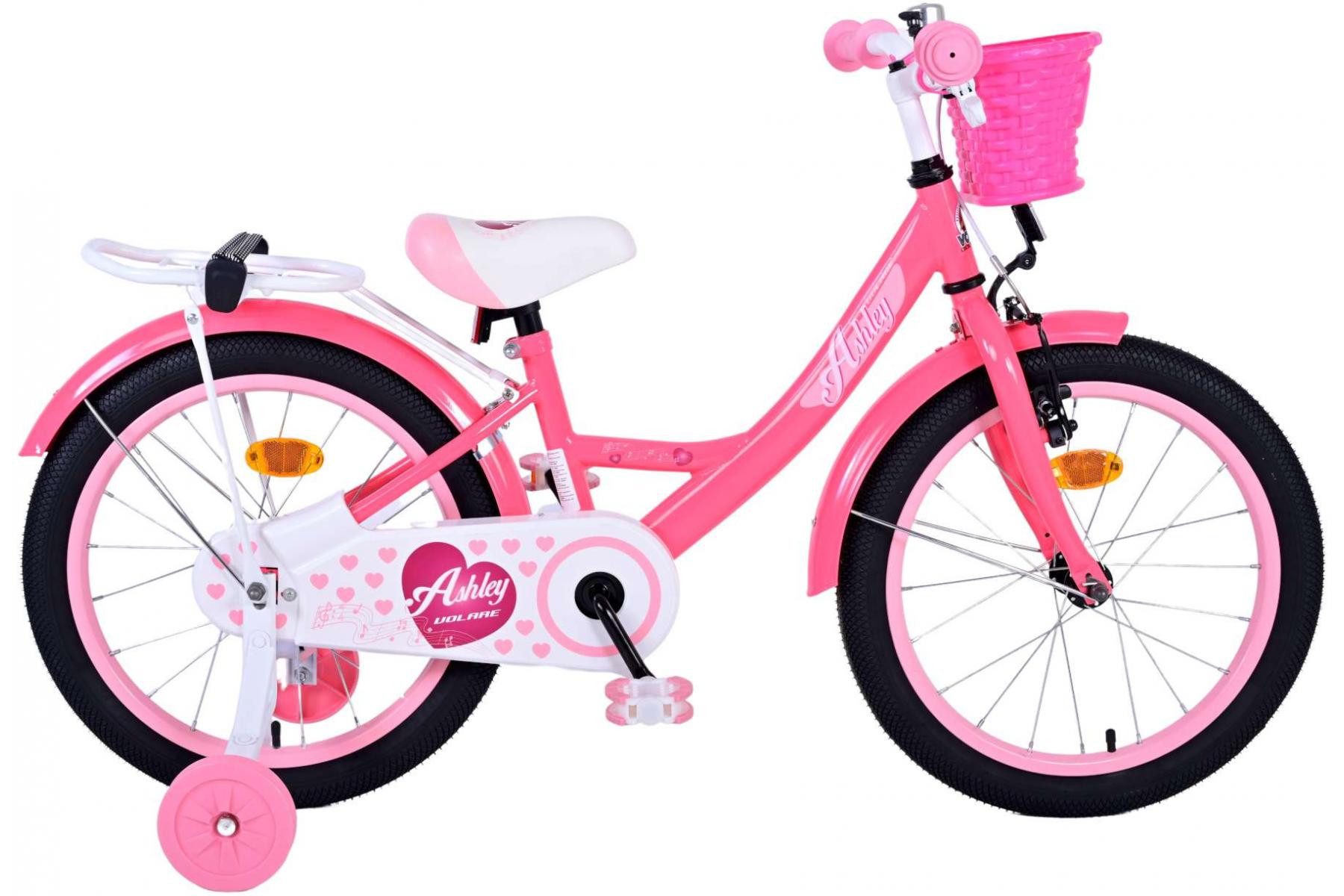 Volare Kinderfahrrad Volare Ashley - Mädchen - 18 Zoll - Rosa/Rot, Höhenverstellbarer Sattel und Lenker, Integrierter Gepäckträger
