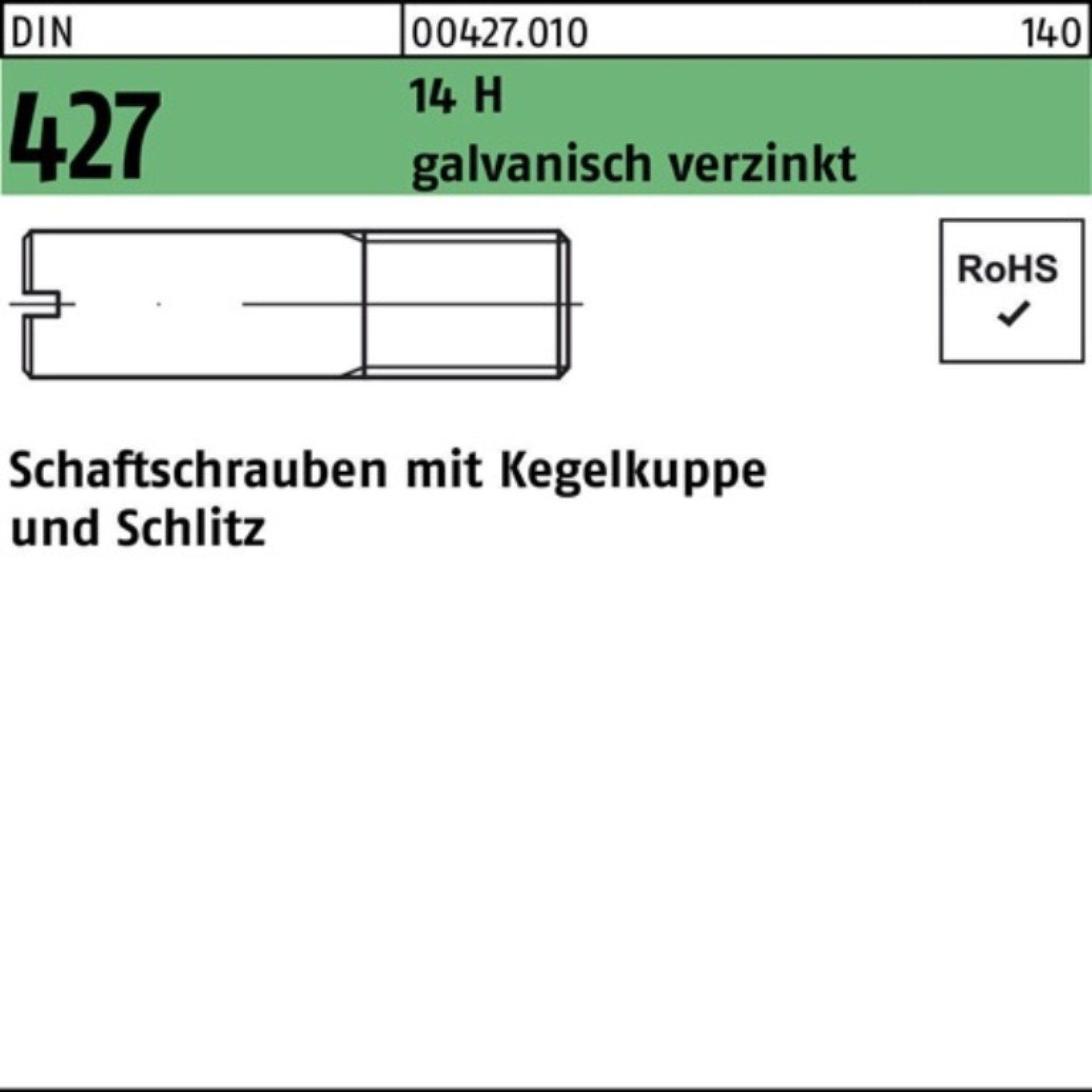 Reyher Kegelkuppe/Schlitz 2342 DIN 100er 427/ISO 14 Schraube Pack Schaftschraube M4x16