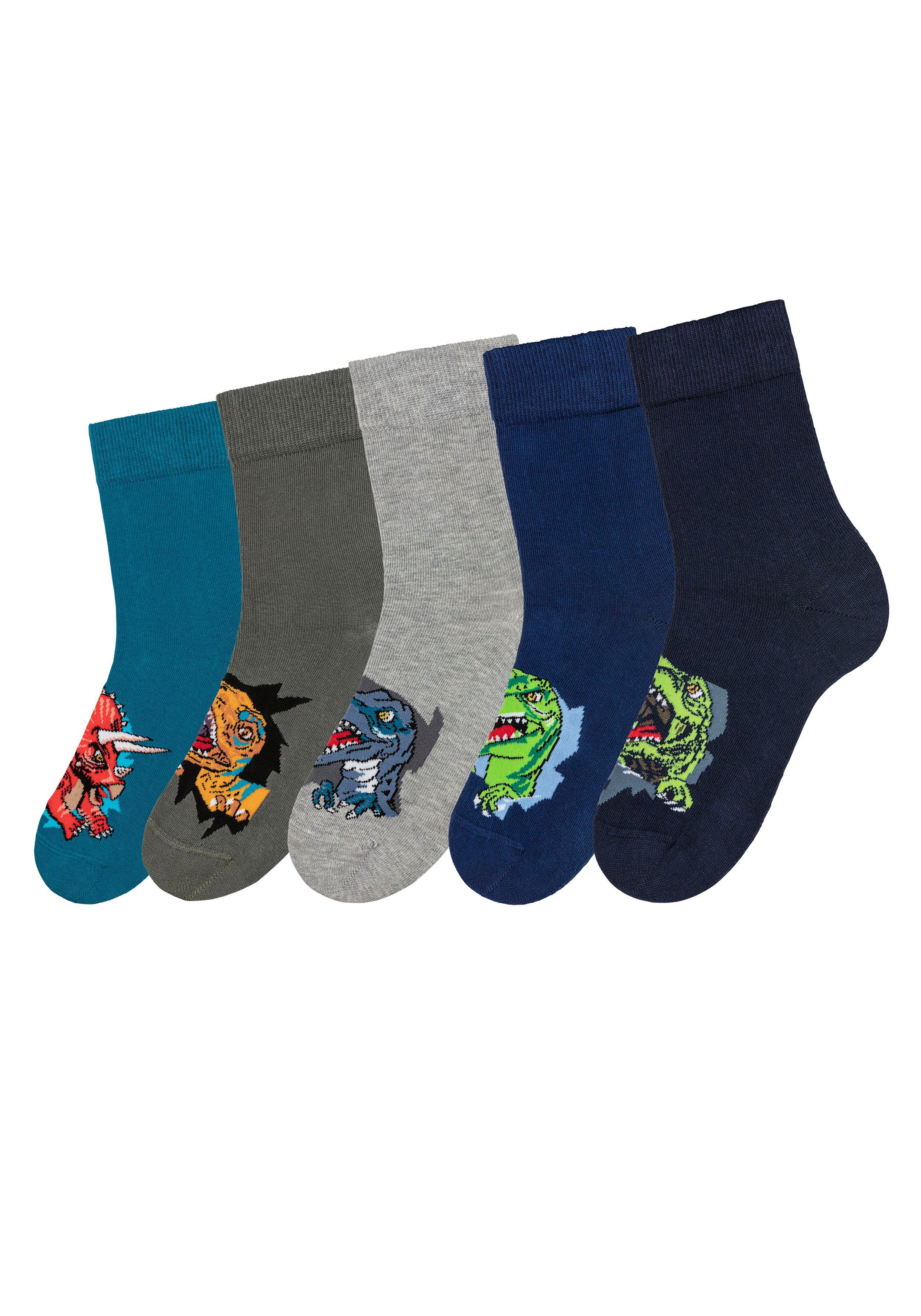 H.I.S Socken Kinder und Jugendliche Motivsocken (Packung, 5-Paar, Gr. 19-22 bis 39-42) mit Dinosauriermotiven – Bild 2 von 5