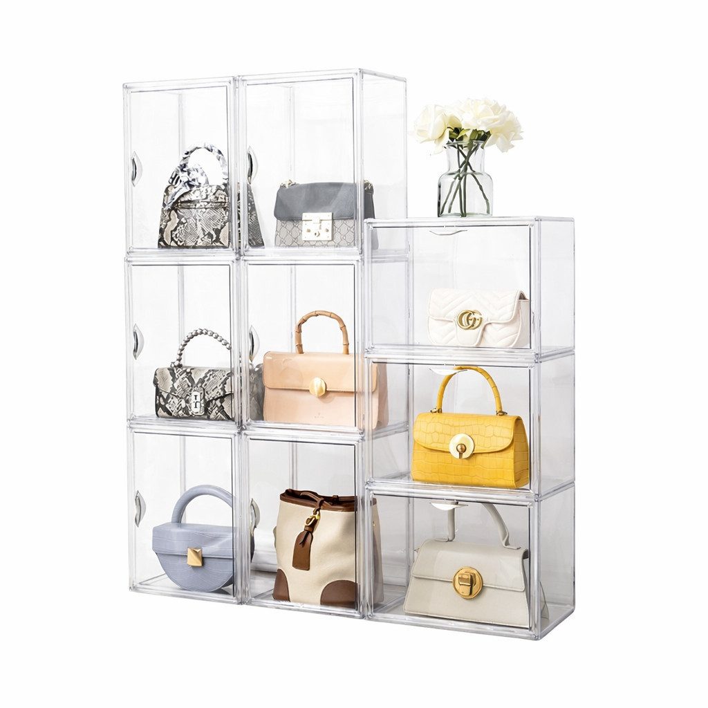 Creliv Vitrine Handtaschen Aufbewahrung – transparente Vitrine für Designer Taschen (1-St., 36x27x22cm) für Schuhe, Figuren, Modelle