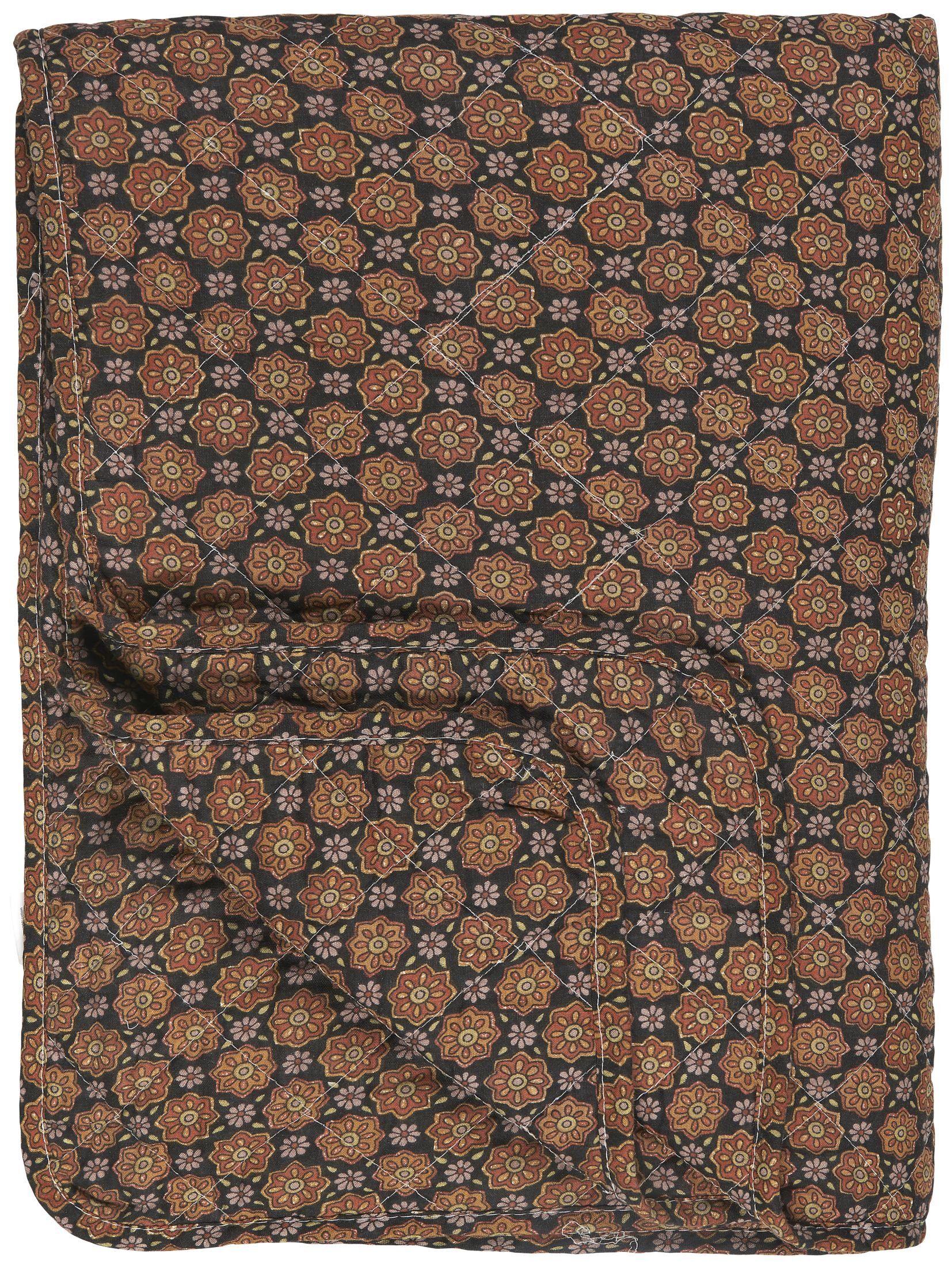 Wohndecke Decke Quilt Tagesdecke Überwurf Blumenmuster Braun Ib Laursen 07992-00, Ib Laursen