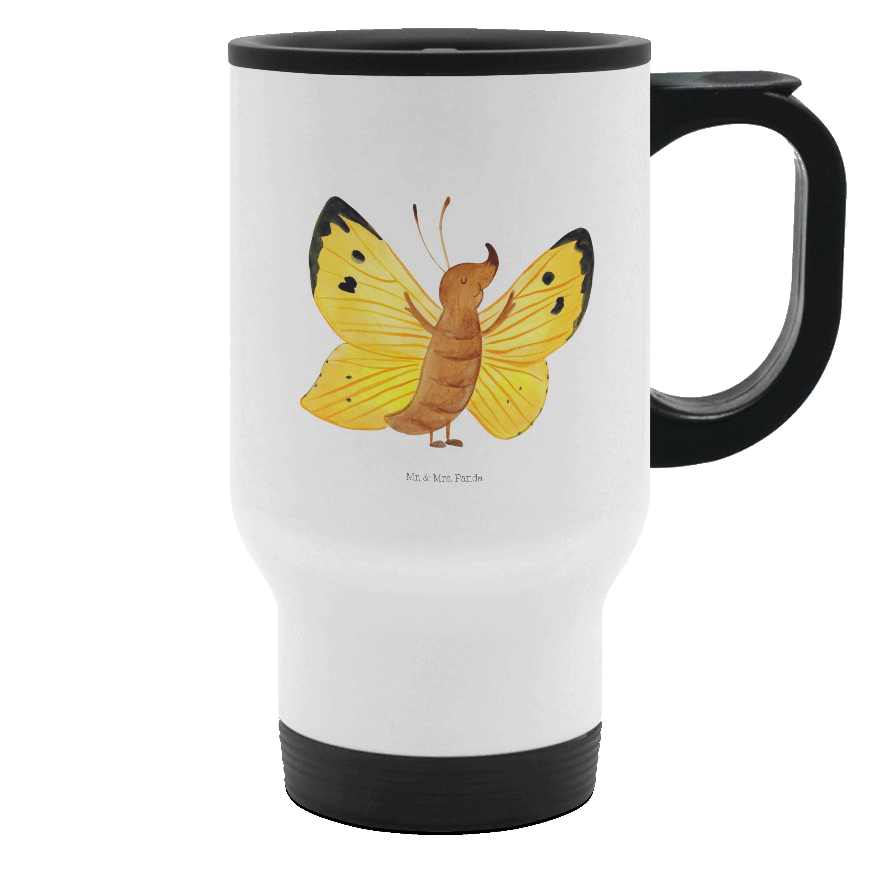 Mr. & Mrs. Panda Thermobecher Schmetterling Zitronenfalter, Mehrwegbecher, Weiß, thermosbecher, Fak, 1-tlg., Edelstahl